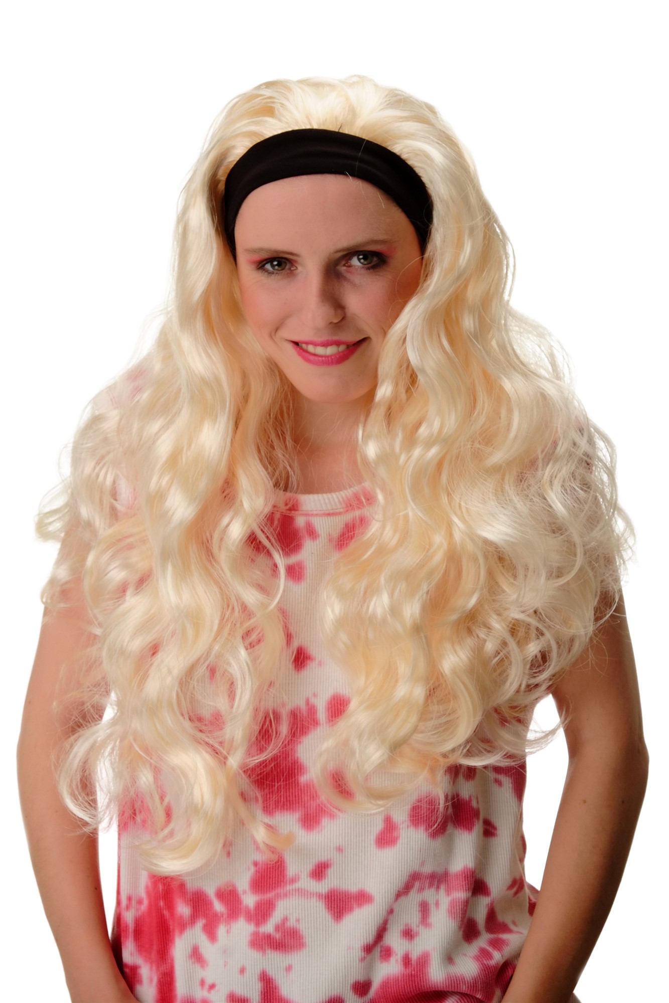 Lady's wig Halloween Carnival huge lion's mane massive volume fixed to elastic headband light blond, front view, WIG ME UP: Your Perücken Online Shop Party Wig, Ladies, light blonde, wavy, long