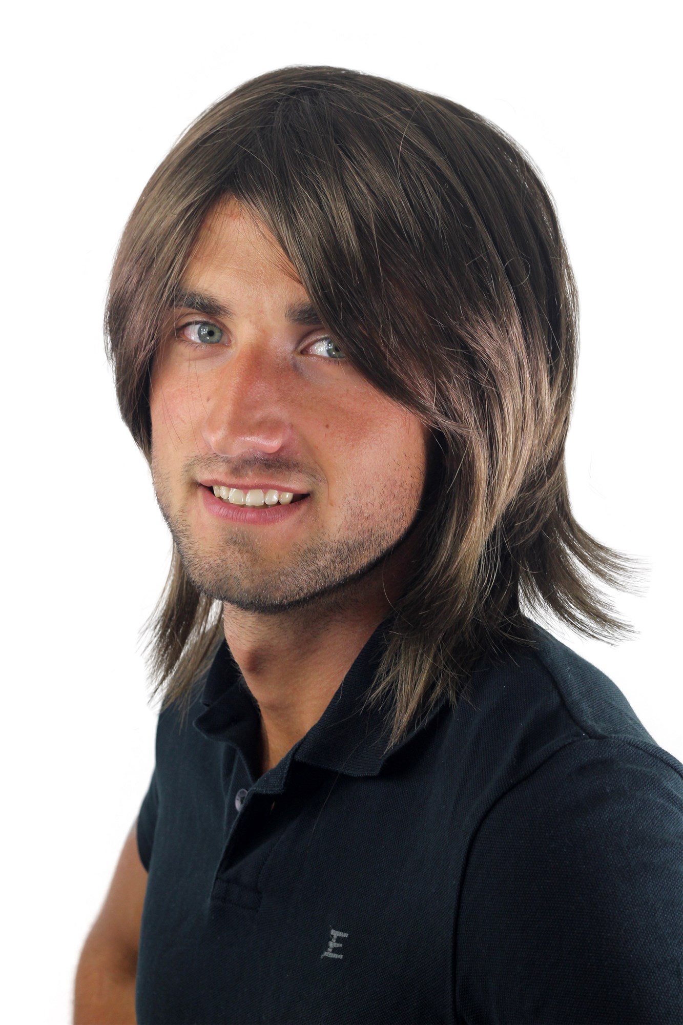 Men's WIG (for Men or Unisex) HIGH  synthetic MEDIUM BROWN longer hair Indie youthful young, view 2, WIG ME UP: Your Perücken Online Shop Quality Wigs, Men, medium brown, straight, shoulder-length