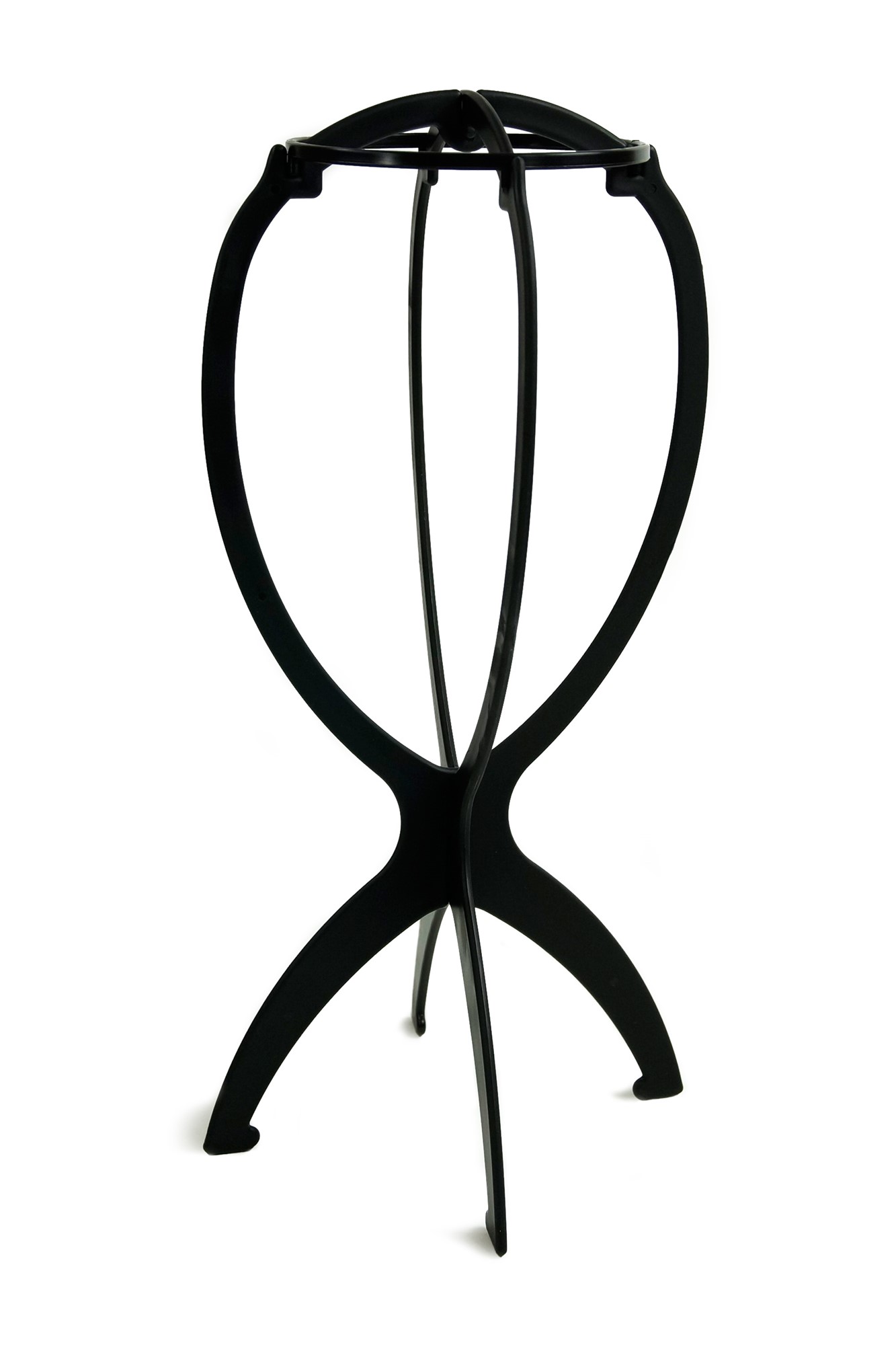 Plastic wig stand, wig display and hold, black M19, front view, WIG ME UP: Your Perücken Online Shop Mannequin Heads, shoulder-length