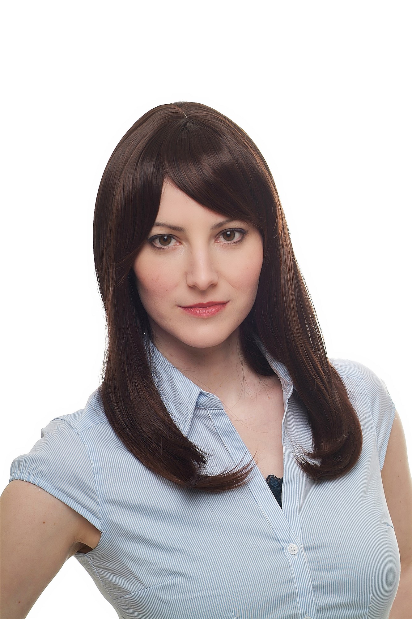 hochwertige Qualitätsperücken, Perücke mittellang glatt Mahagoni H8802A-2T33, Ansicht 5, WIG ME UP: Ihr Perücken Online Shop glatte Tressen-Perücke mit Kopfhaut-Imitat Braun schulterlange Haare für Damen