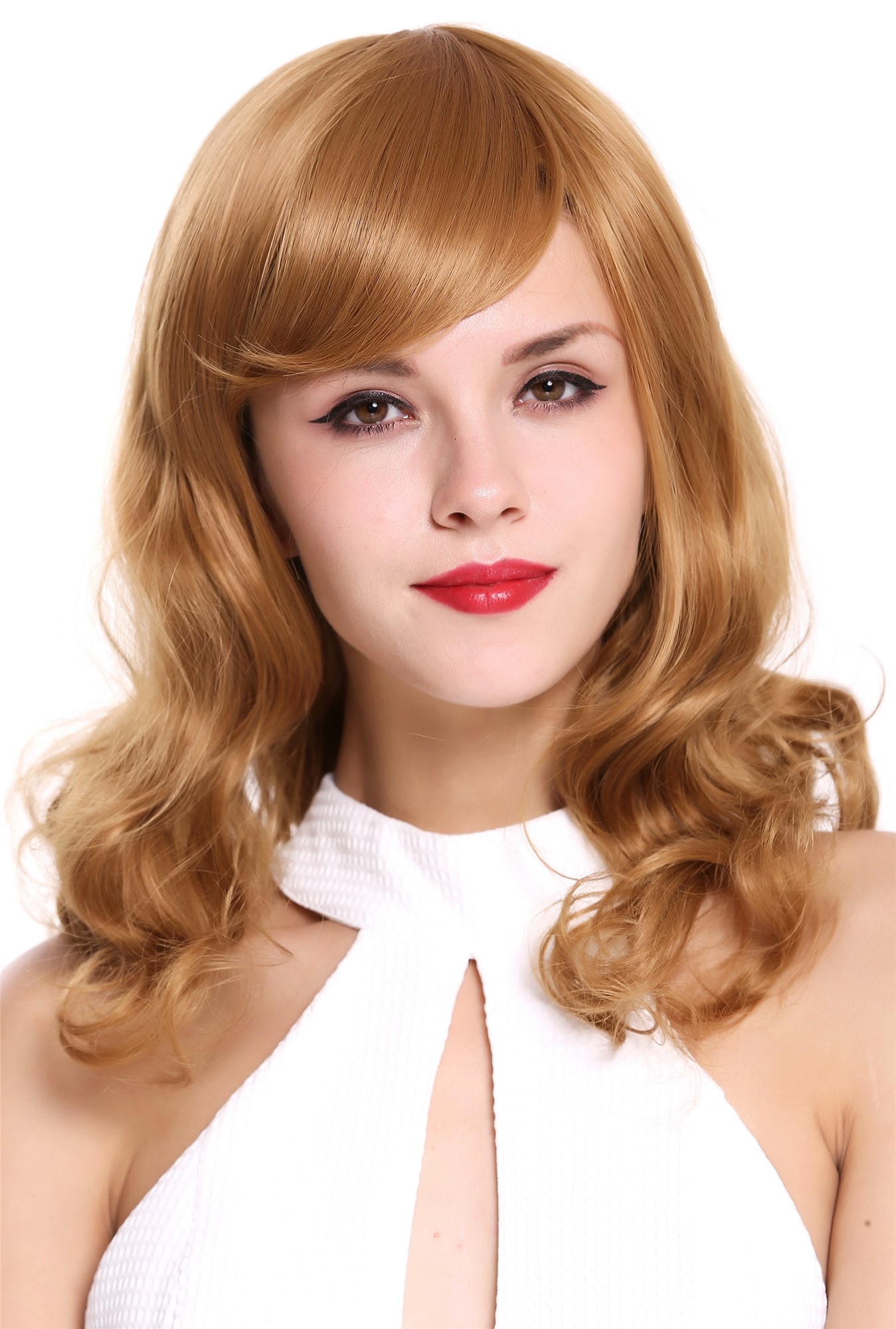 hochwertige Qualitätsperücken, Perücke Schulterlang Korkenzieherlocken Blond Erdbeerblond LHT-13-27, Vorderansicht, WIG ME UP: Ihr Perücken Online Shop lockige Tressen-Perücke mit Kopfhaut-Imitat Erdbeerblond schulterlange Haare für Damen