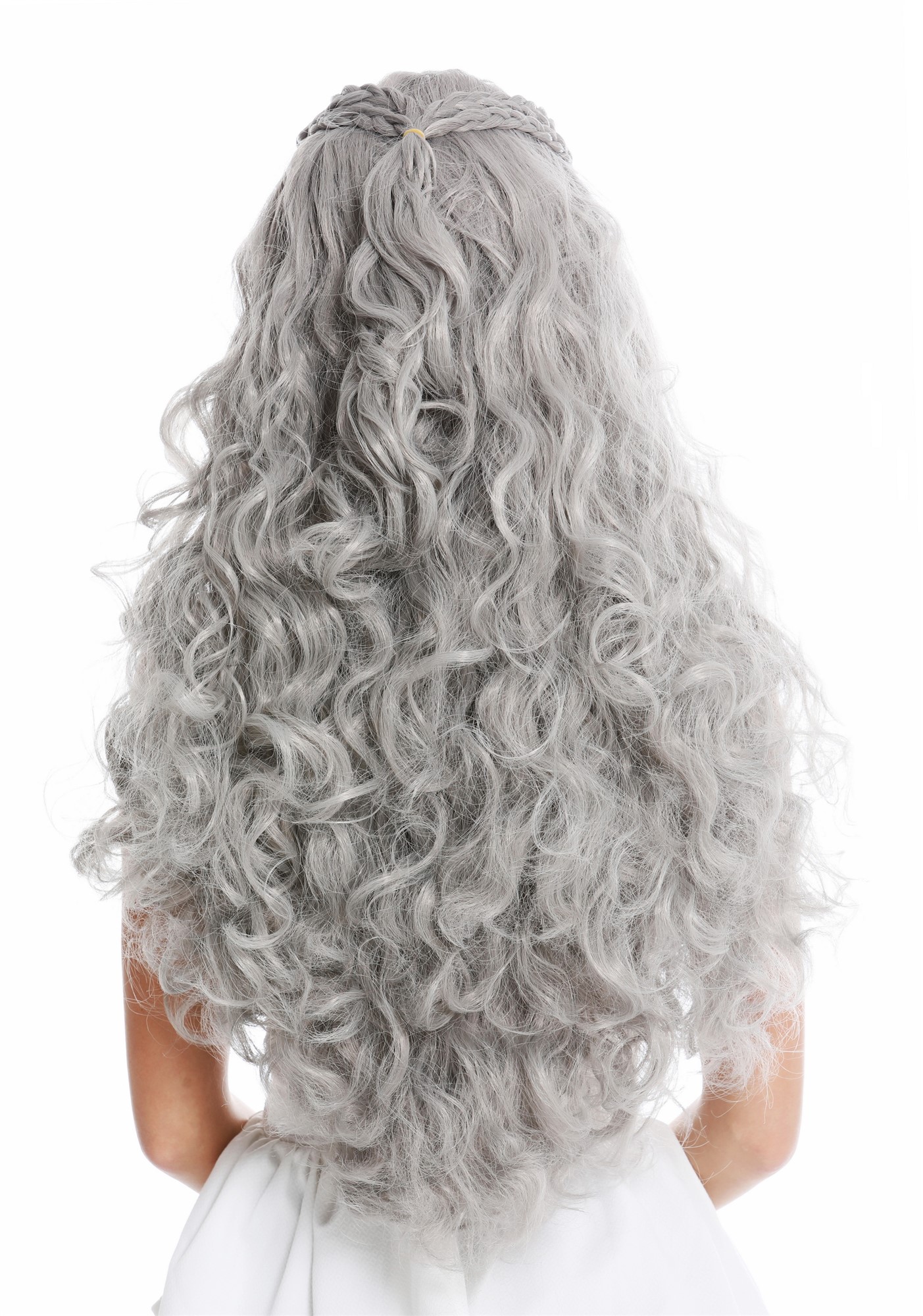 Party Wig, Unisex, matte gray, Braided, long