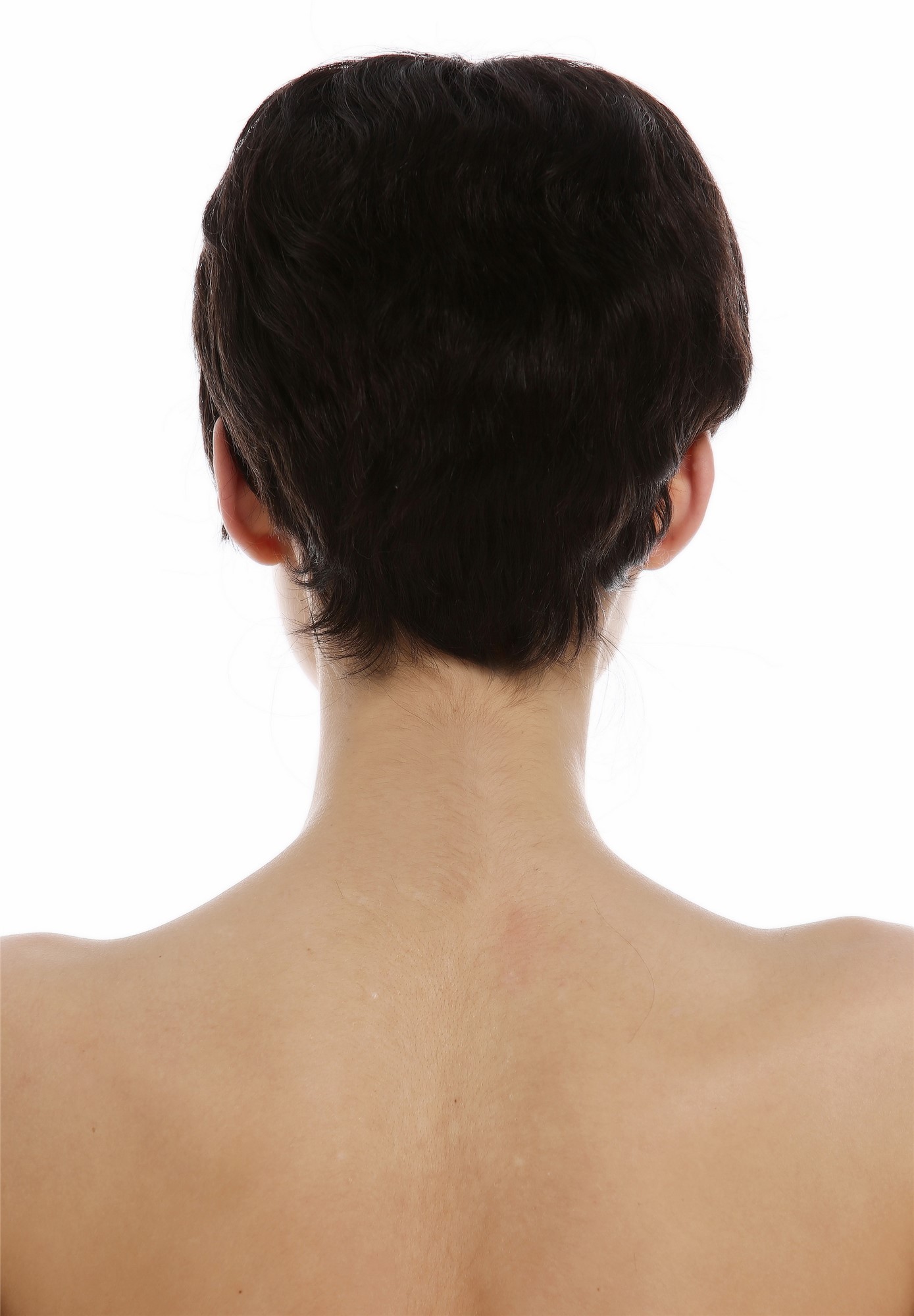 hochwertige Qualitätsperücken, Perücke Echthaar Damen Herren kurz Bowl Cut wellig Schwarzbraun DW3107 HH-2, Ansicht 4, WIG ME UP: Ihr Perücken Online Shop glatte Tressen-Perücke Schwarzbraun kurze Haare für Damen