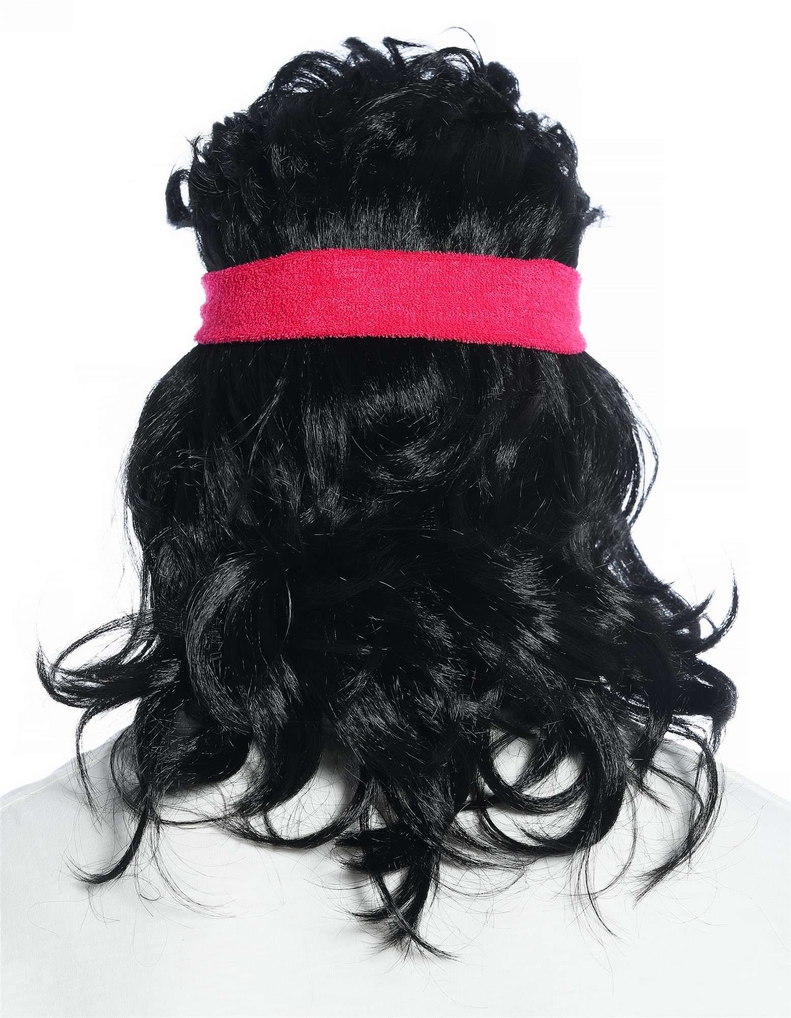 günstige Party Perücke, Perücke Stirnband 80s 80er Vokuhila Action Star Proll schwarz CW-028A-P103, Ansicht 3, WIG ME UP: Ihr Perücken Online Shop wellige Party Perücke Schwarz schulterlange Haare Unisex