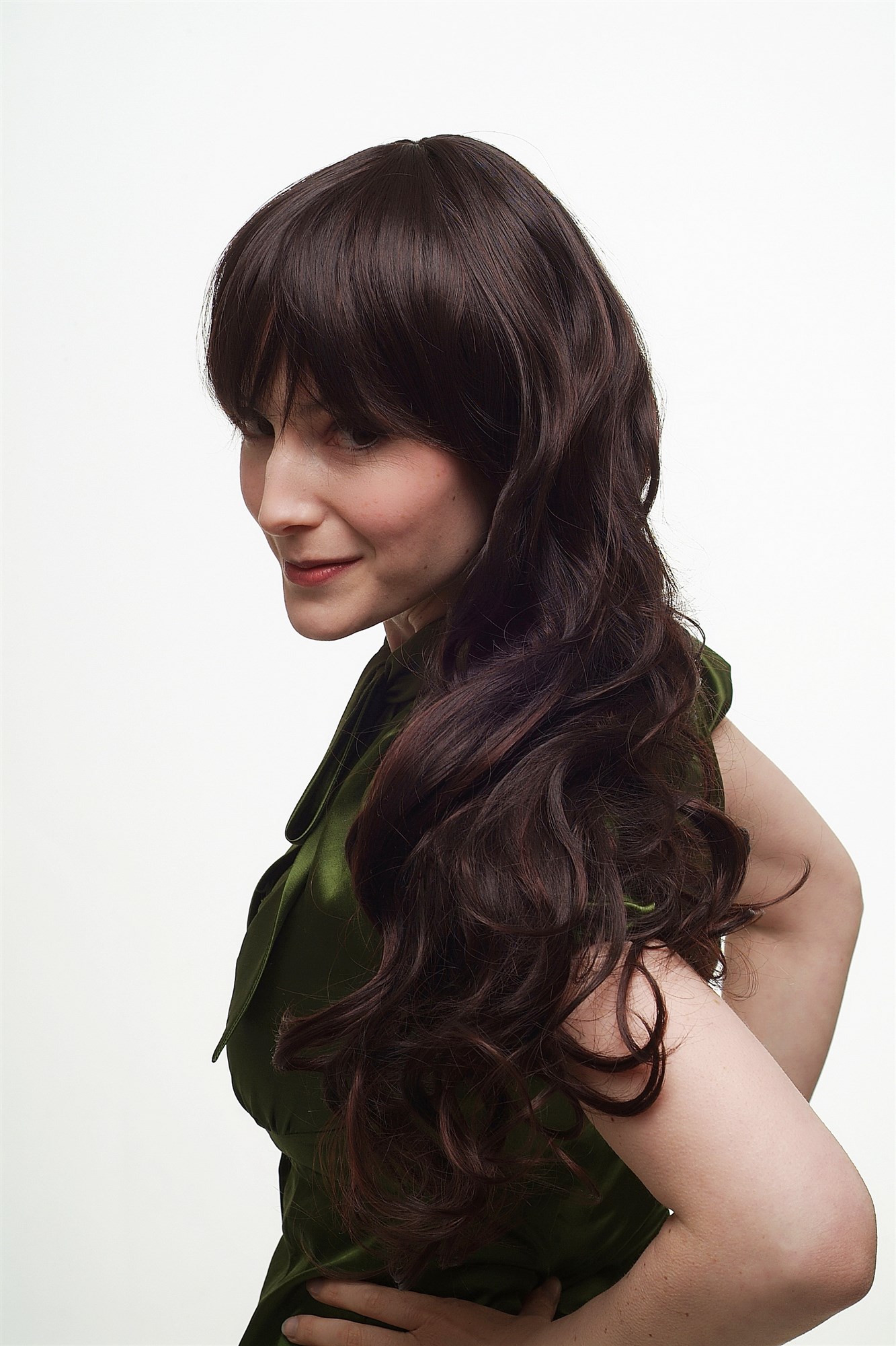 hochwertige Qualitätsperücken, Perücke Scheitel Locken Braun gesträhnt lang 3432-2T33, Ansicht 8, WIG ME UP: Ihr Perücken Online Shop lockige Tressen-Perücke mit Kopfhaut-Imitat Schwarzbraun-Mahagonibraun lange Haare für Damen