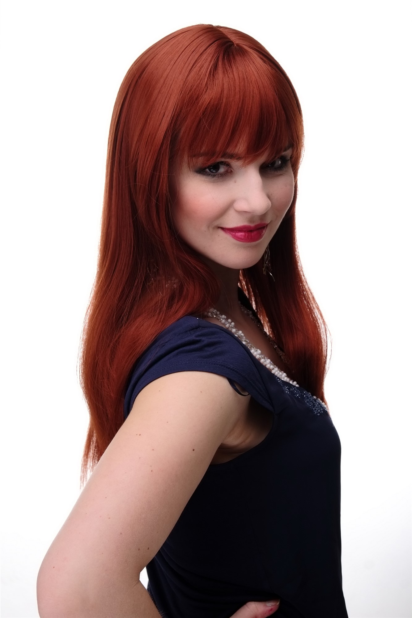 Lady women wig medium long straight sleek fringe bangs dark copper red 3280, view 3, WIG ME UP: Your Perücken Online Shop Quality Wigs, Ladies, copper, straight, long