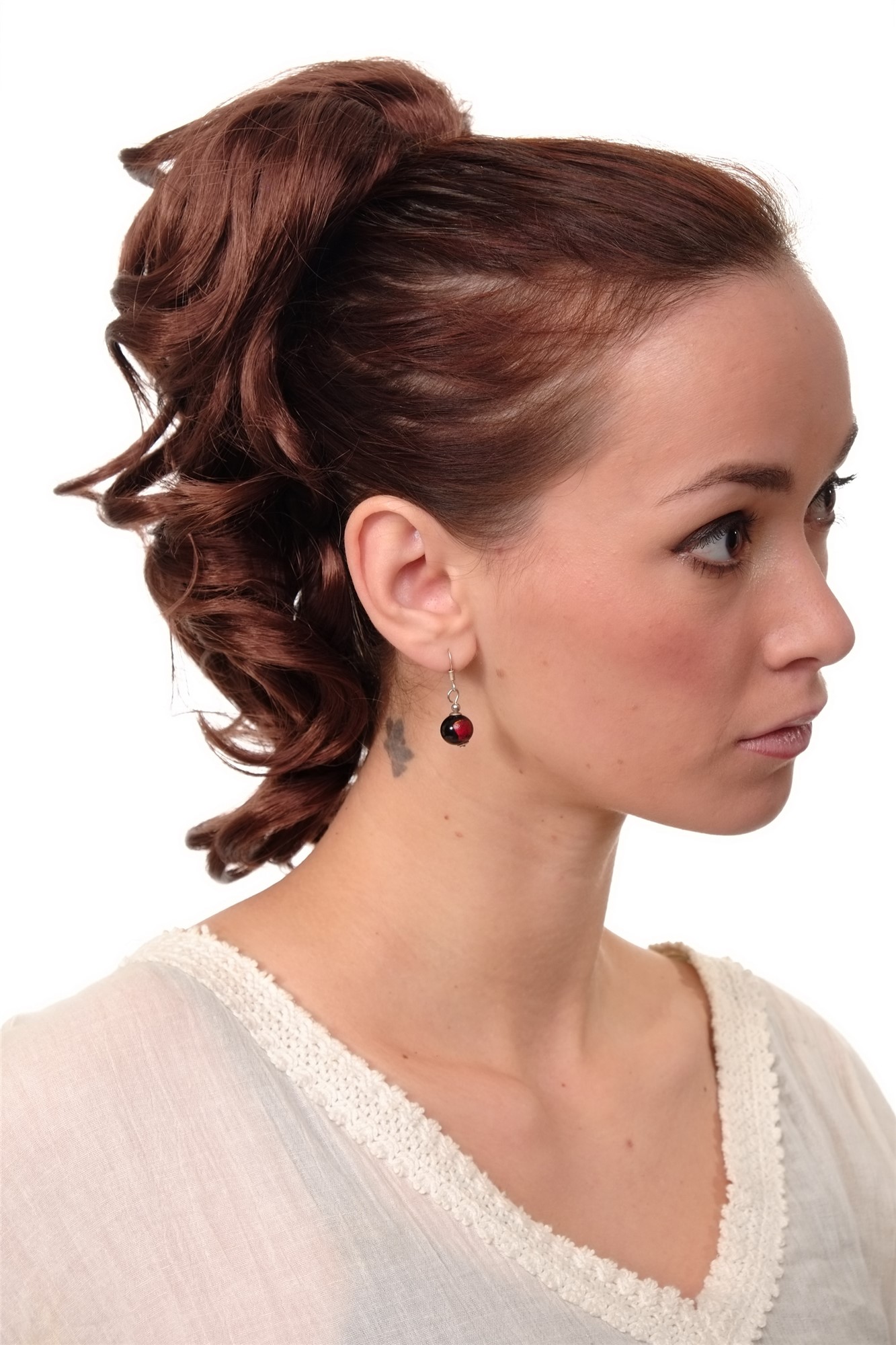 hochwertiges Haarteil gewellt halblang 1 Kamm + Gummizug Kastanienbraun Modell: JL-3023, Ansicht 3, WIG ME UP: Ihr Perücken Online Shop welliges Zopf-Haarteil Mahagoni 35 cm lang