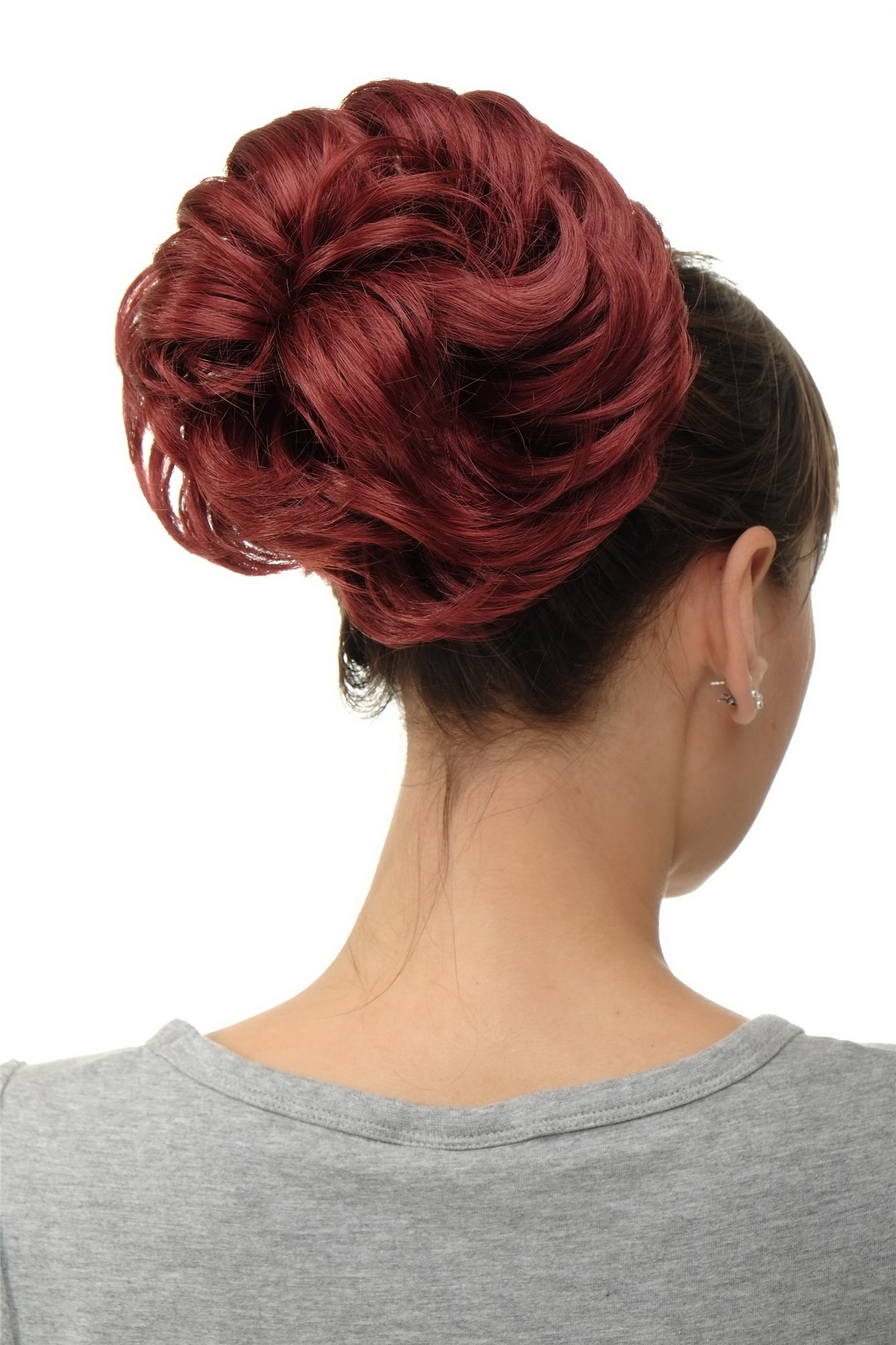 Haarteil Dutt Haarrose Buschig Granatrot Q840-39, Vorderansicht, WIG ME UP: Ihr Perücken Online Shop lockiger Dutt Haarteil Granatrot