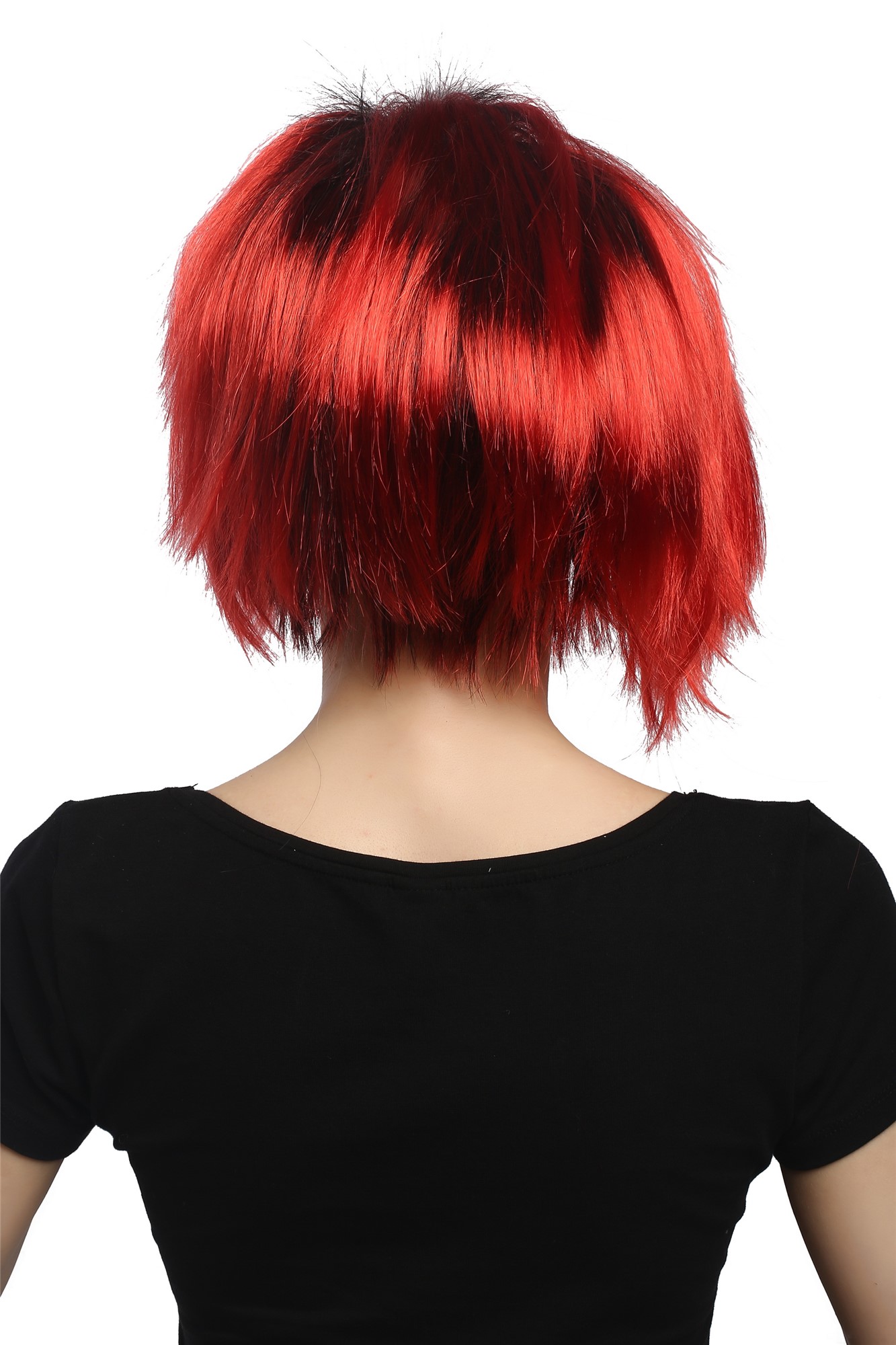 Lady Party Wig Halloween Vamp short straight middle parting red black strands She-Devil Demon, view 3, WIG ME UP: Your Perücken Online Shop Party Wig, Ladies, Red, straight, short