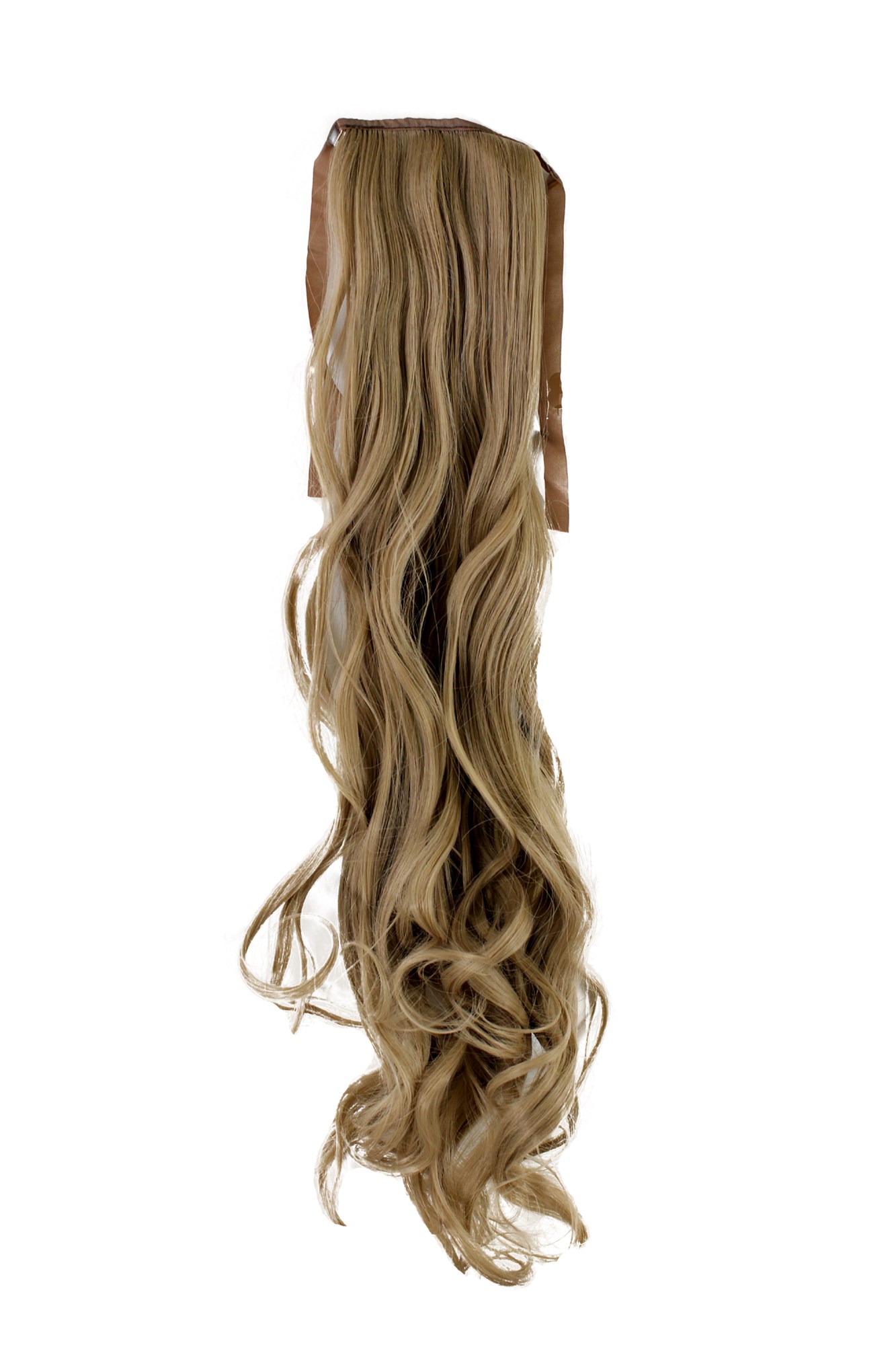 Ponytail Hairpiece comb ribbon wrap-around extension long wavy blonde YZF-1094HT, front view, WIG ME UP: Your Perücken Online Shop Ponytails, ash blonde, wavy, long