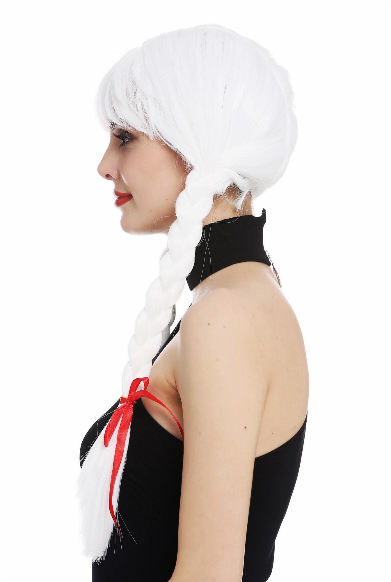 Lady women's wig Halloween carnival long plaited braids fringe white XR-008, view 4, WIG ME UP: Your Perücken Online Shop Party Wig, Ladies, White, Braided, long