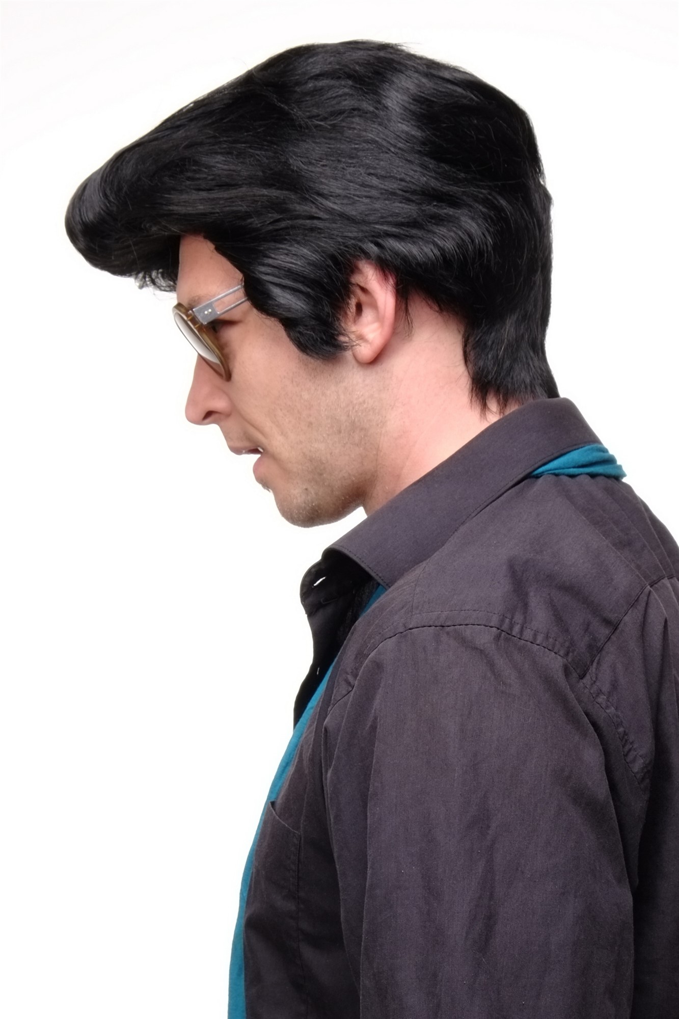 hochwertige Qualitätsperücken, Herren Perücke Rockabilly Schwarz Tolle Modell: F331A, Ansicht 5, WIG ME UP: Ihr Perücken Online Shop wellige Tressen-Perücke Samtschwarz kurze Haare für Herren