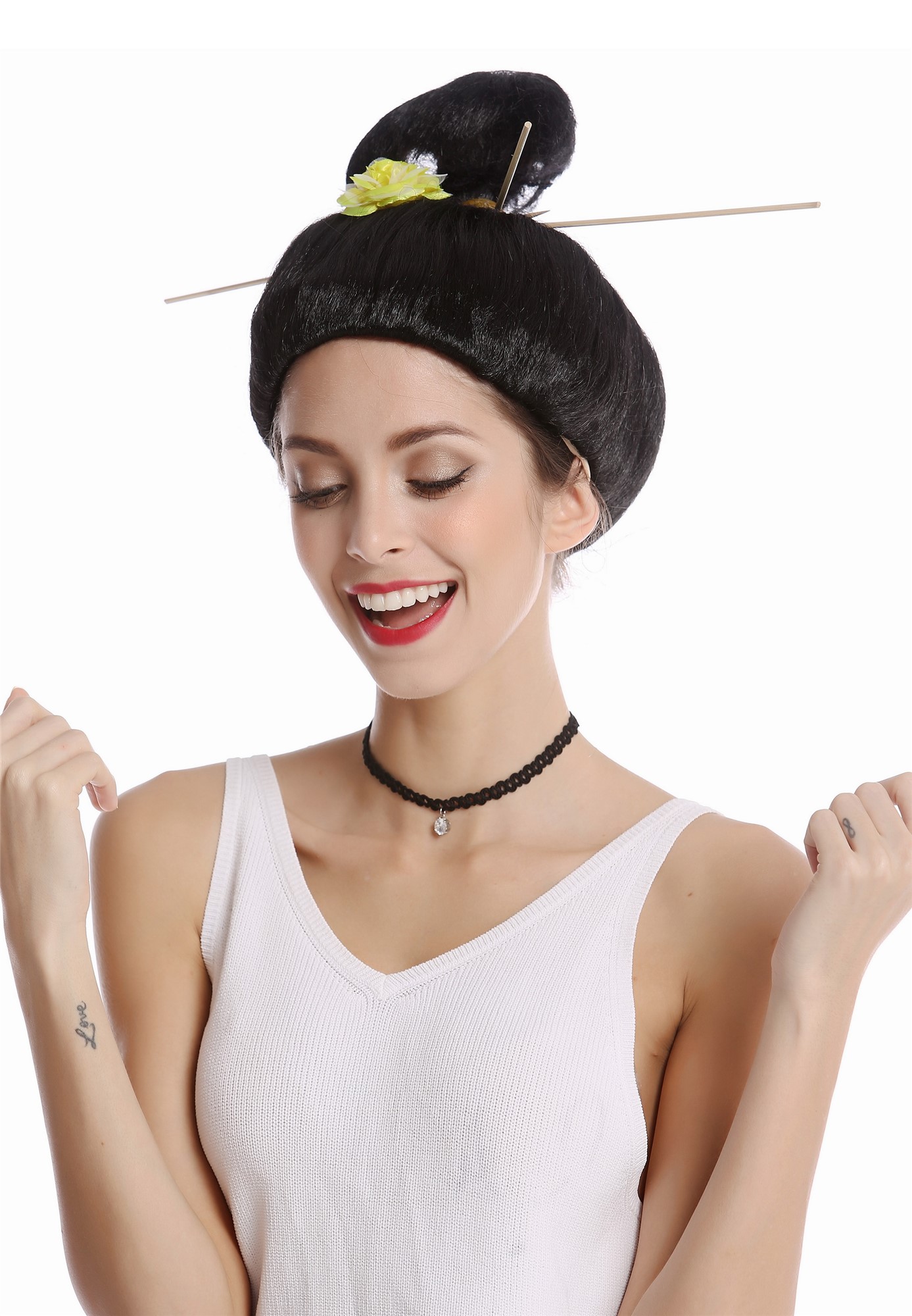 WG-7022B-ZA103 Wig Lady Women Halloween Carnival Geisha Maiko Japan China Asia black, view 2, WIG ME UP: Your Perücken Online Shop Party Wig, Ladies, Black, straight, short