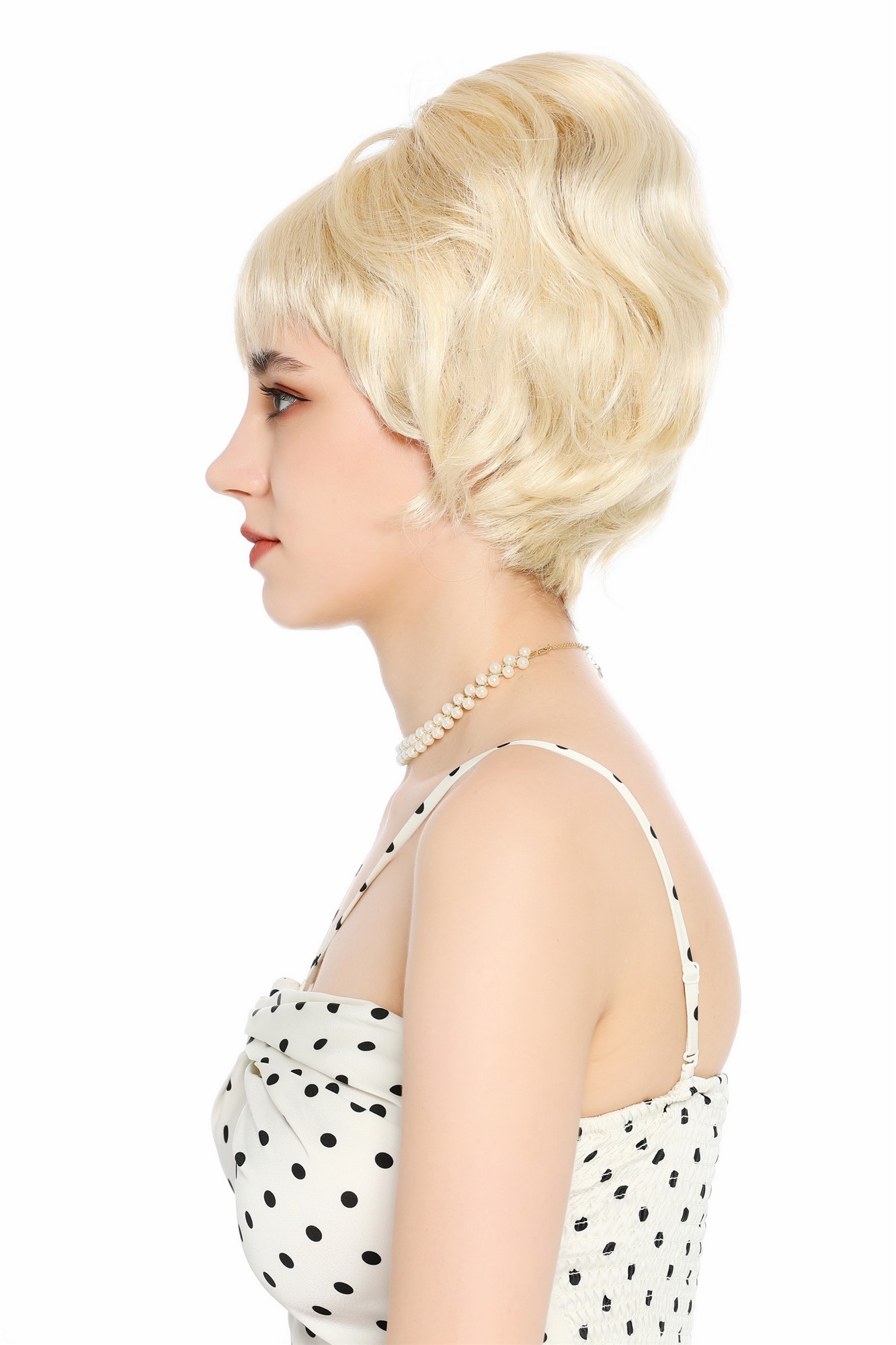 Perücke Damen Retro 50er 60er Beehive hochtoupiert kurz Pony Hellblond Mix VK-65-LG26T613