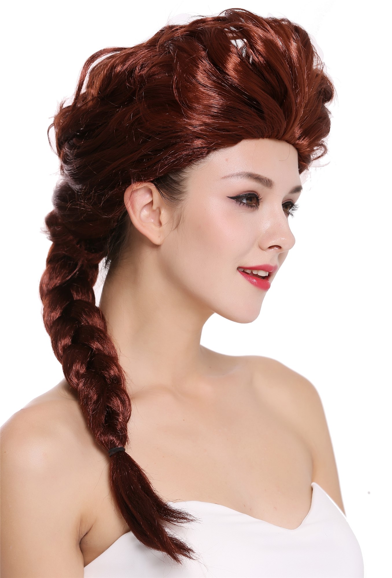 Baroque Lady Party Wig reddish brown long braided ponytail  051-P340, view 2, WIG ME UP: Your Perücken Online Shop Party Wig, Ladies, Brown, Braided, long