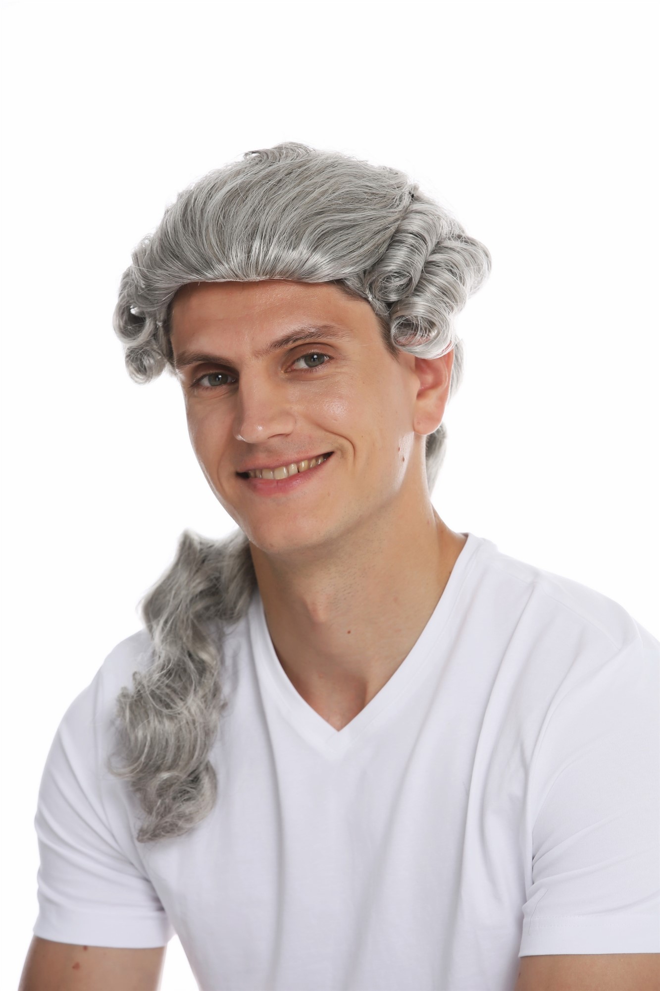 Wig men man historic baroque renaissance aristocrate king gray grey braid VK-31, view 2, WIG ME UP: Your Perücken Online Shop Quality Wigs, Men, silver gray with a small amount of black, wavy, long