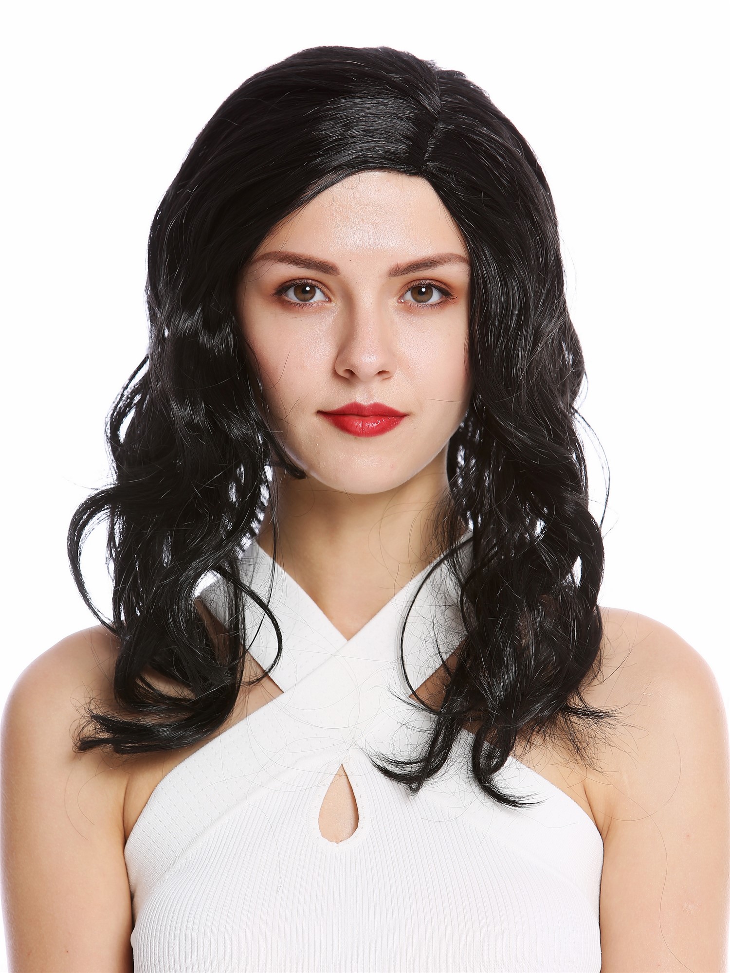 Lady party wig  women Halloween carnival ong wavy middle-parting black 90831, view 3, WIG ME UP: Your Perücken Online Shop Party Wig, Ladies, Black, wavy, long