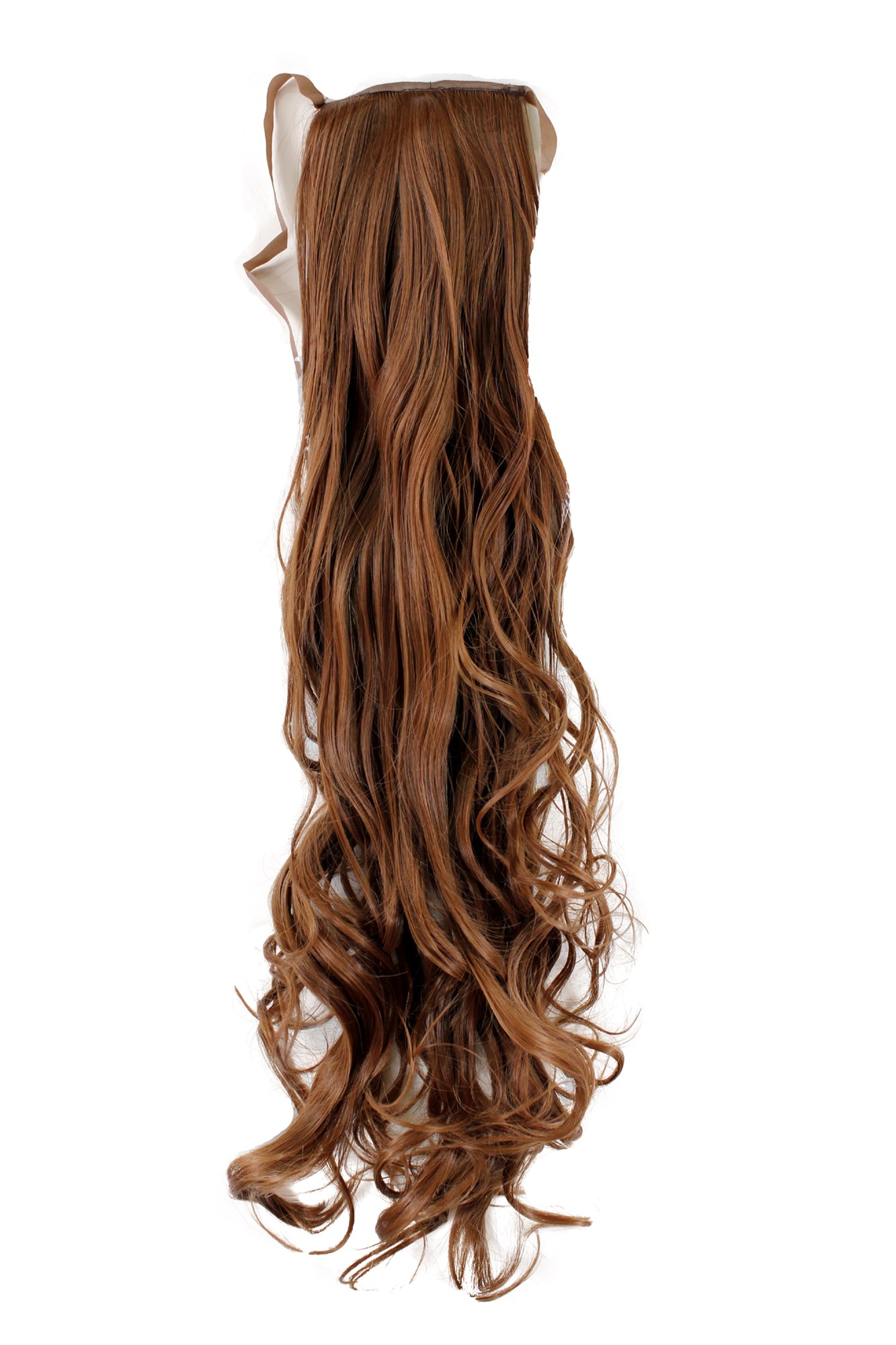 Ponytail Hairpiece comb ribbon wrap-around extension long wavy brown YZF-1094HT, front view, WIG ME UP: Your Perücken Online Shop Ponytails, medium brown, wavy, long