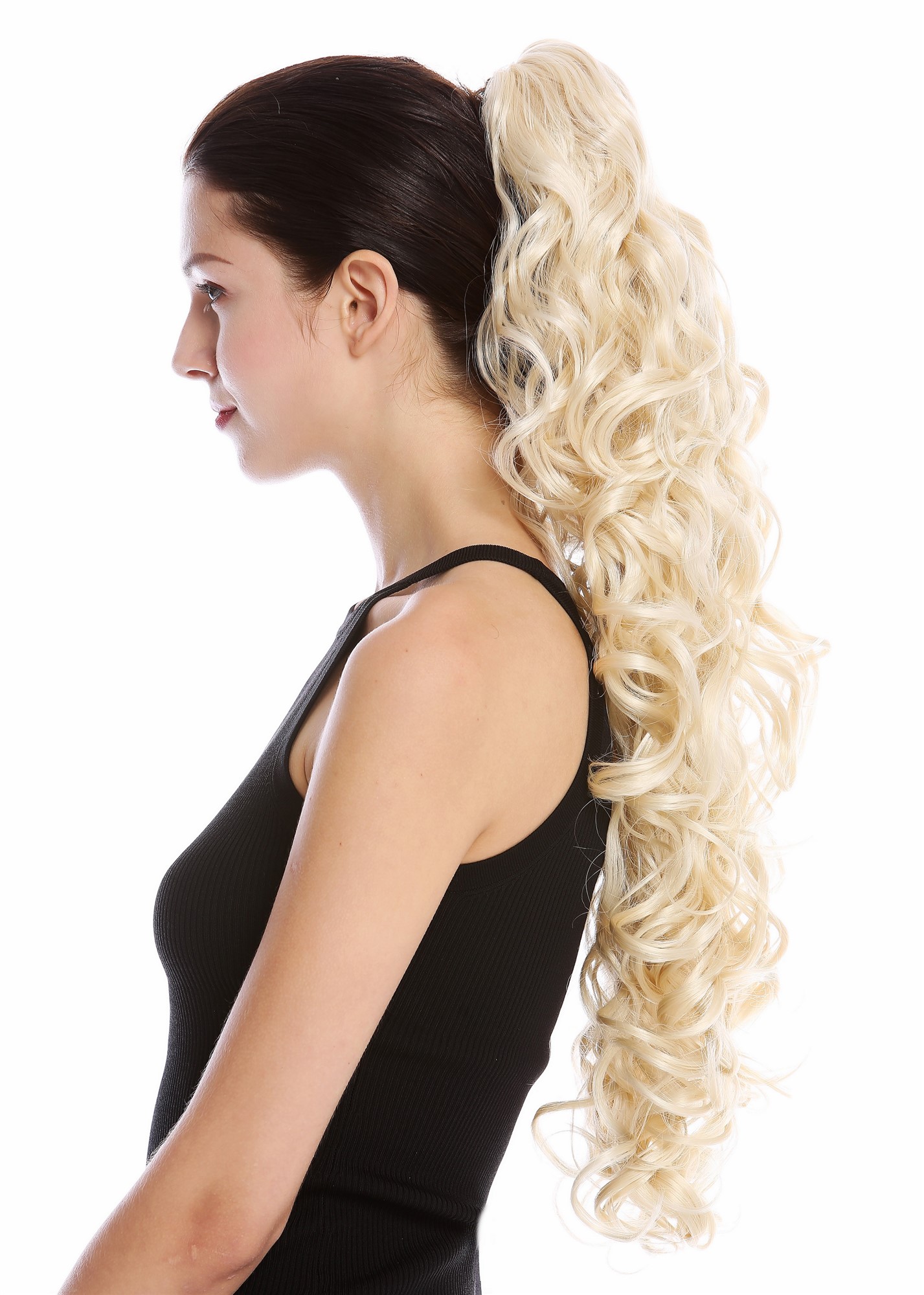 hochwertiger Zopf Pferdeschwanz Lockig Lang Voluminös Platinblond N1095-V-613, Ansicht 3, WIG ME UP: Ihr Perücken Online Shop lockiges Zopf-Haarteil Platinblond 65 cm lang