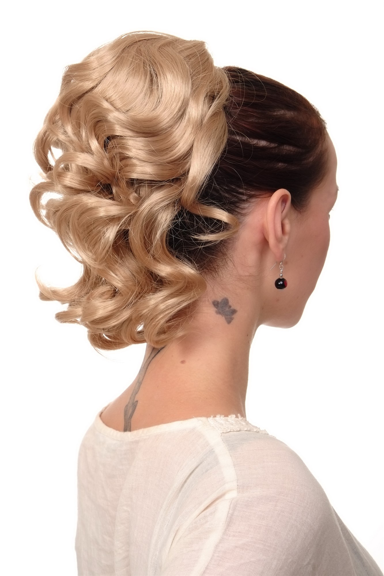 hochwertiges Haarteil gewellt halblang 1 Kamm + Gummizug Hellblond Modell: JL-3023, Vorderansicht, WIG ME UP: Ihr Perücken Online Shop welliges Zopf-Haarteil Goldblond 35 cm lang