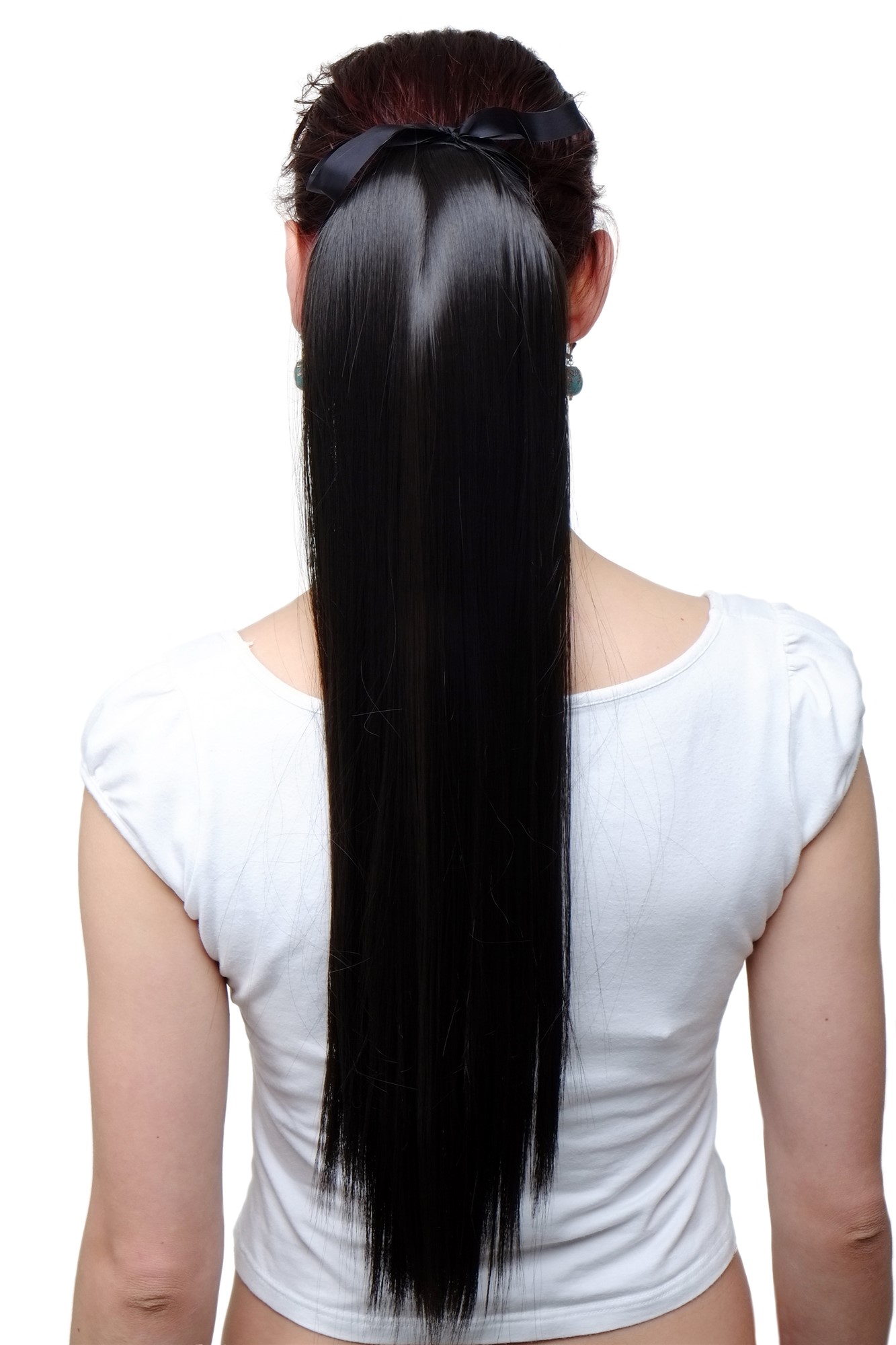 Hairpiece PONYTAIL extension long straight very light with ribbon and comb wrap around system brown, front view, WIG ME UP: Your Perücken Online Shop Ponytails, dark brown, straight, long