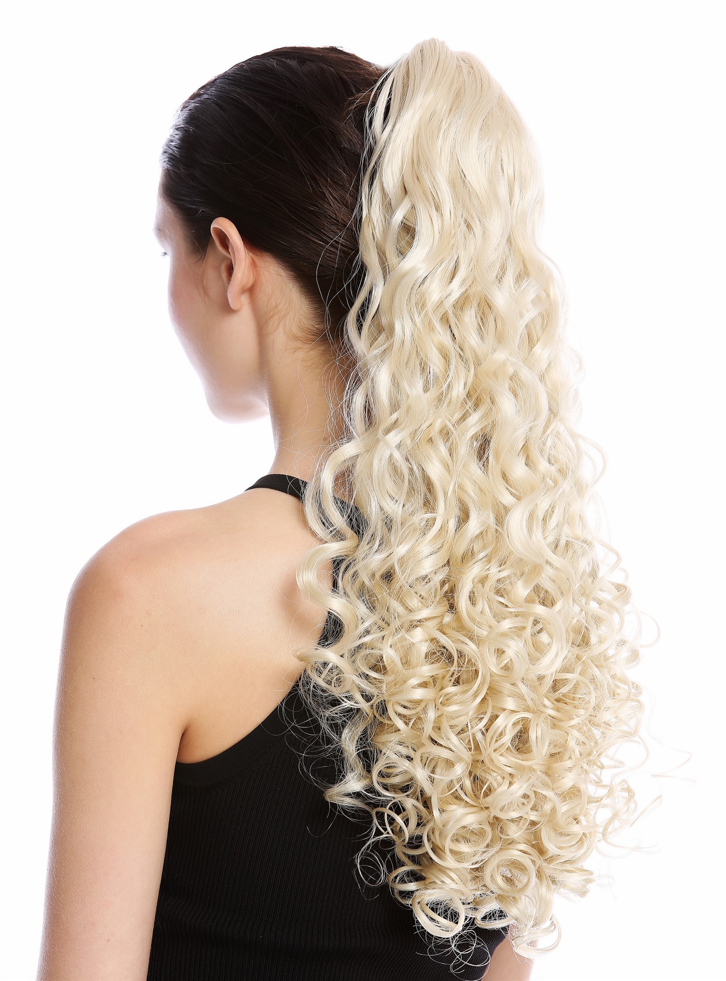 Ponytails, light blonde, curled, long