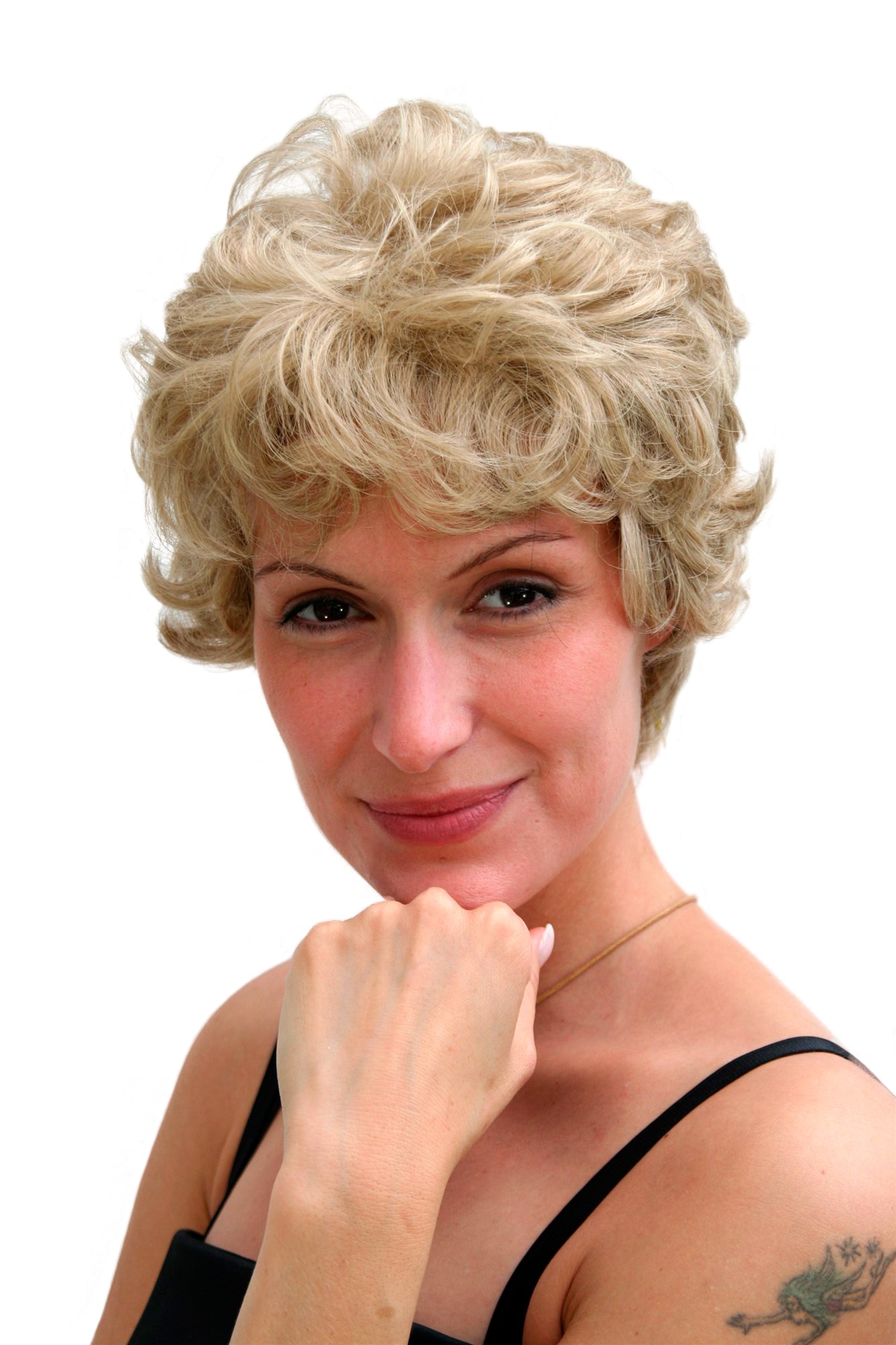 CLASSY Lady  Wig RETRO middle-aged matured BLOND/BRUNETTE mix CURLY (6422 Colour 613L/18), front view, WIG ME UP: Your Perücken Online Shop Quality Wigs, Ladies, blonde-brown mix, wavy, short