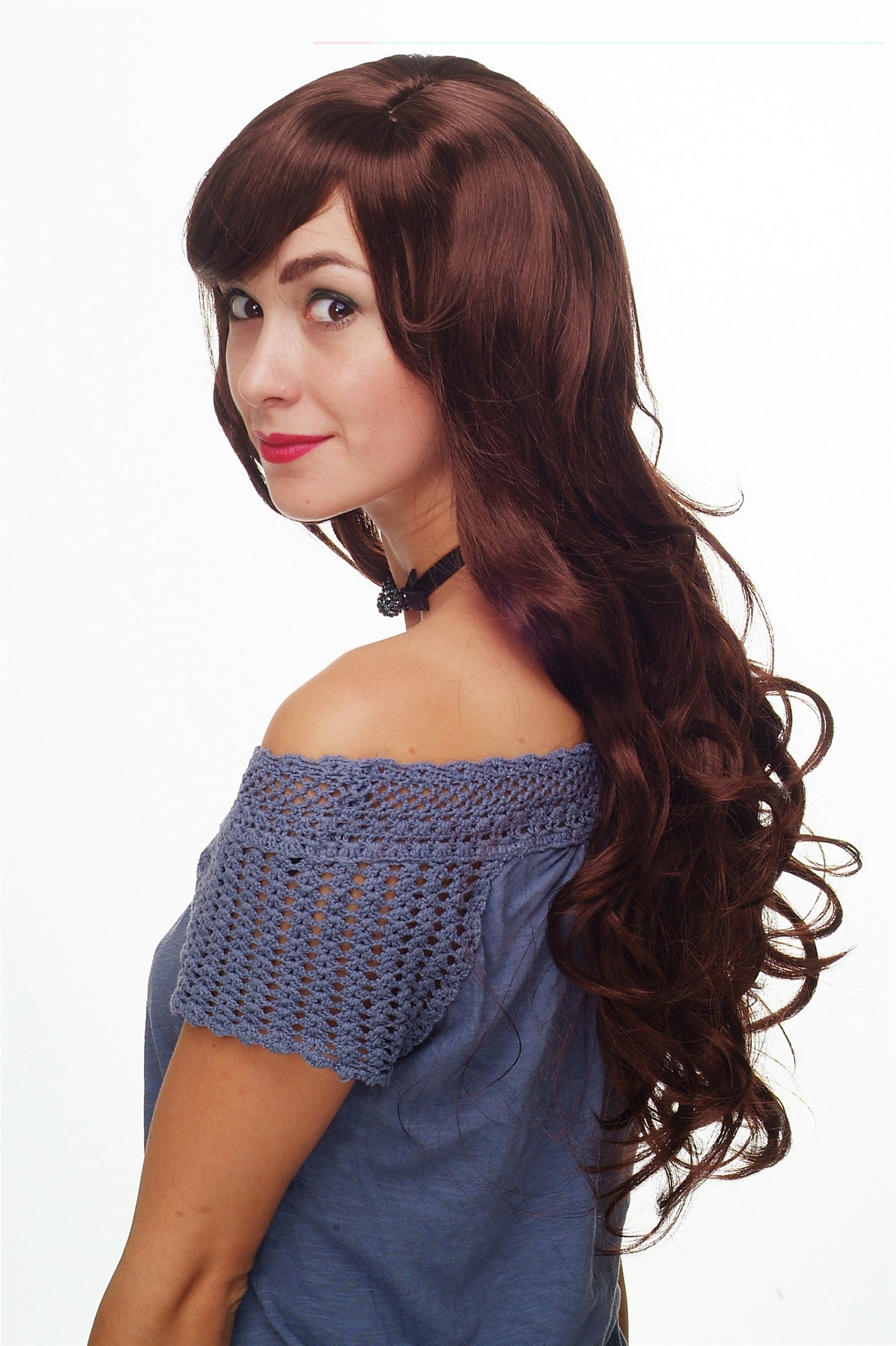 hochwertige Qualitätsperücken, Perücke lang wallendes Haar wellig leicht lockig Mahagonibraun braun 9204S-33, Ansicht 3, WIG ME UP: Ihr Perücken Online Shop lockige Tressen-Perücke mit Kopfhaut-Imitat Mahagonibraun lange Haare für Damen