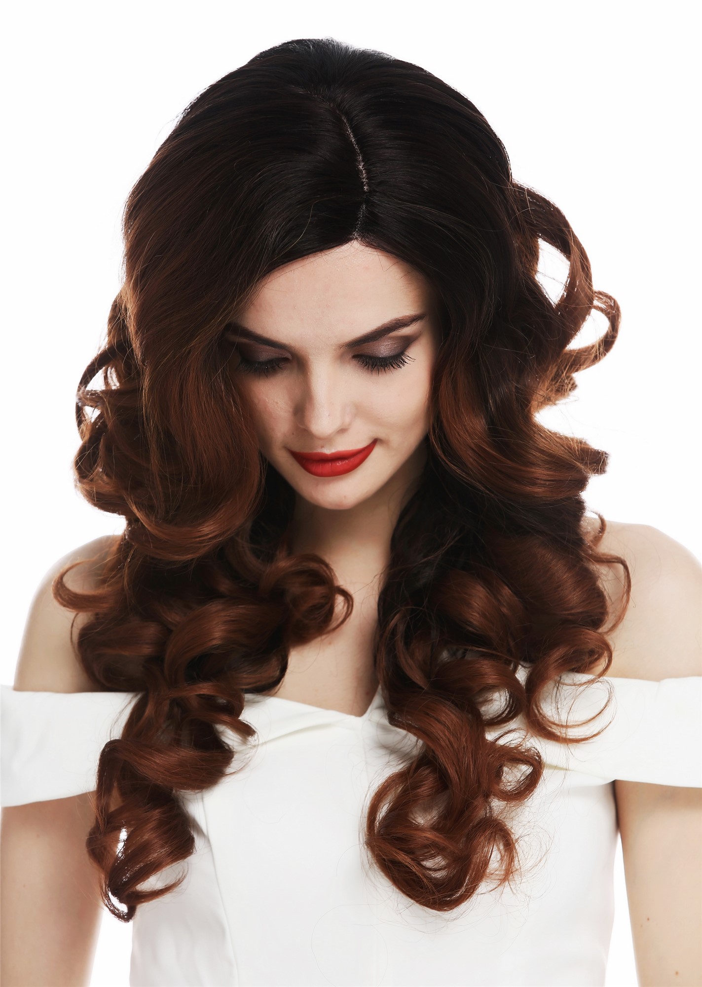 Quality Wigs, Ladies, black-brown mix, curled, long