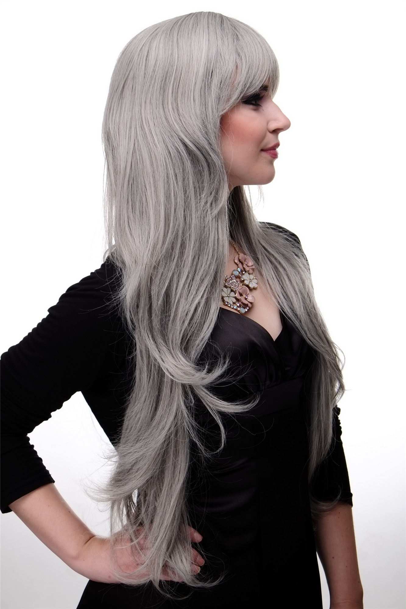 hochwertige Qualitätsperücken, Lange natürliche Damen Perücke gewellt Grau Hellgrau-Mix 6311-51, Ansicht 3, WIG ME UP: Ihr Perücken Online Shop wellige Tressen-Perücke mit Kopfhaut-Imitat Grau sehr lange Haare für Damen