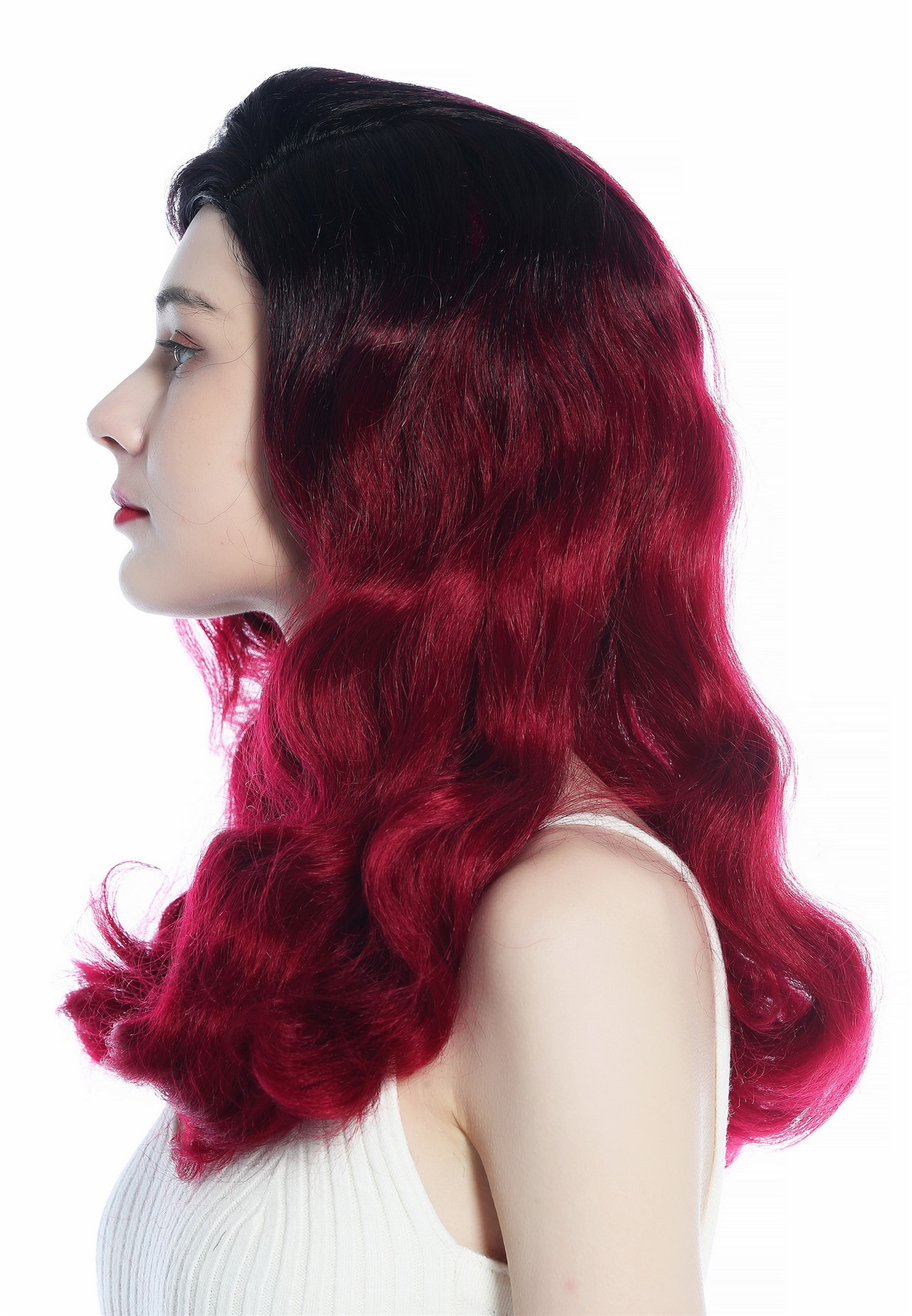Lady wig long parting opulently waved wavy diva 30's 40's ombre black red DW3340, view 3, WIG ME UP: Your Perücken Online Shop Quality Wigs, Ladies, black-fire red gradient, wavy, long