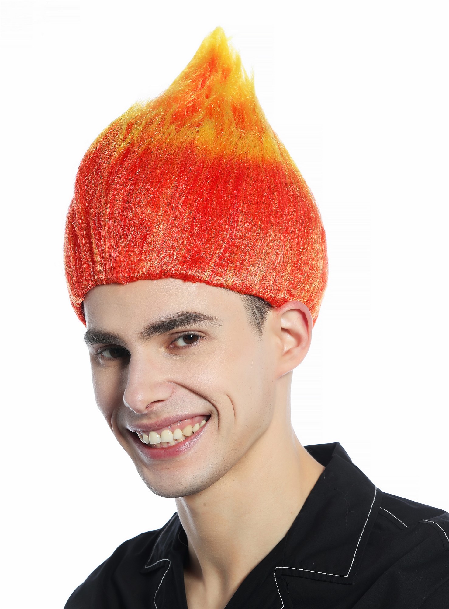 Wig teased pointy red yellow tips flower troll puck fire demon devil CW-057 , view 5, WIG ME UP: Your Perücken Online Shop Party Wig, Unisex, neon red with yellow tips, wavy, short