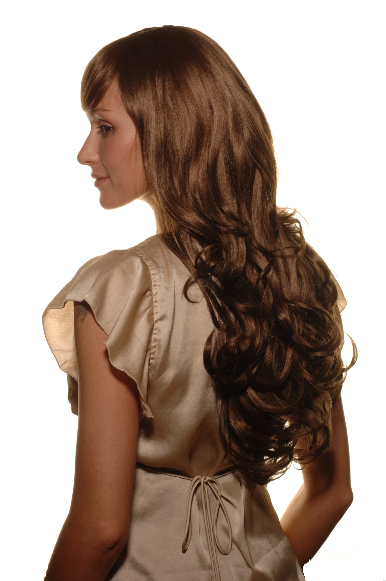 Lady wig very long curling tips straight top fringe bangs brown red mix 285, view 3, WIG ME UP: Your Perücken Online Shop Quality Wigs, Ladies, brown-red mix, curled, long