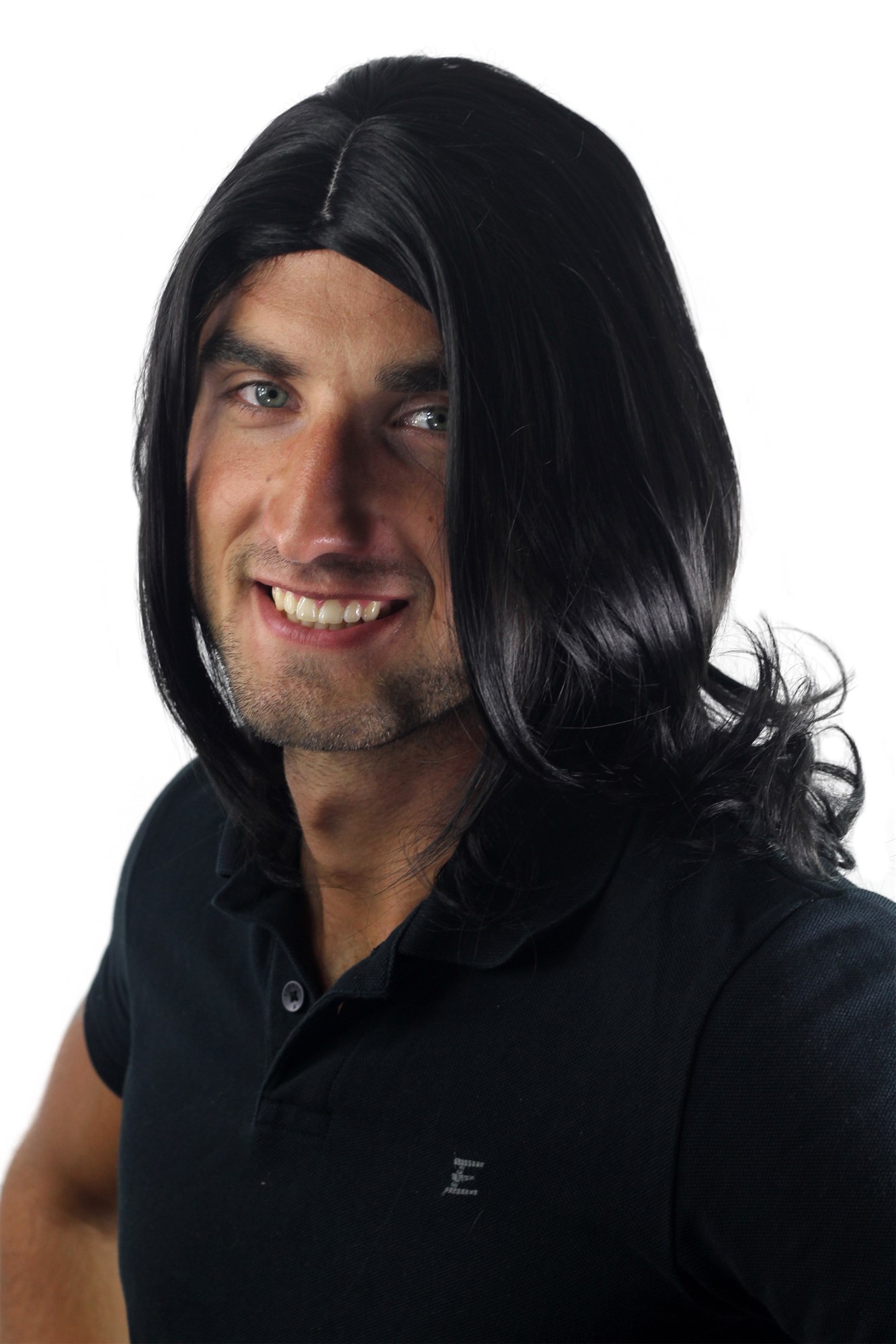 Men's WIG (for Men or Unisex) HIGH  synthetic BLACK longer hair long parting INDIE youthful, view 2, WIG ME UP: Your Perücken Online Shop Quality Wigs, Men, velvet black, straight, shoulder-length