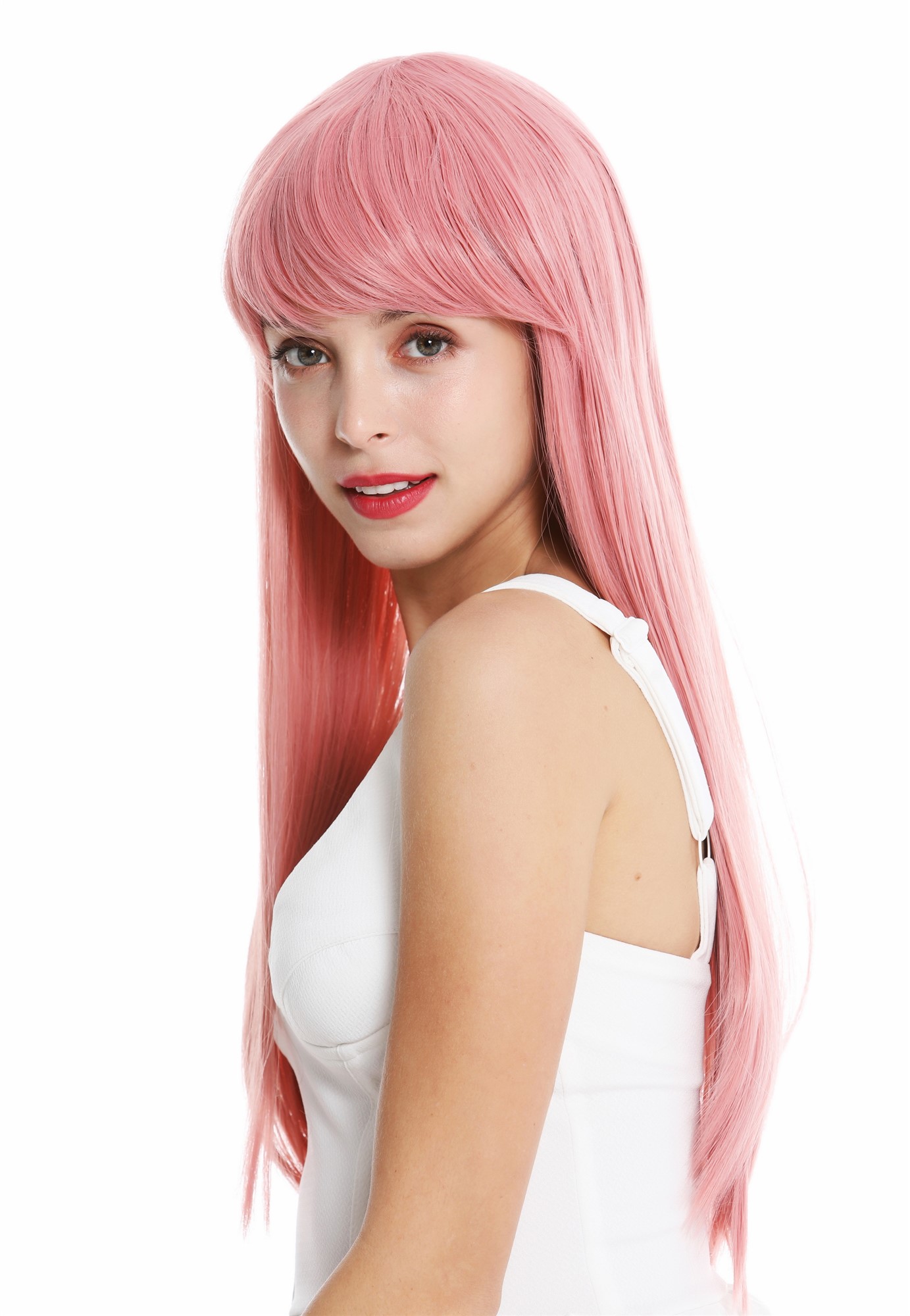 hochwertige Qualitätsperücken, Perücke Pony lang glatt Rosa YZF-41062-T2312, Ansicht 3, WIG ME UP: Ihr Perücken Online Shop glatte Tressen-Perücke mit Kopfhaut-Imitat Pastellrosa lange Haare für Damen