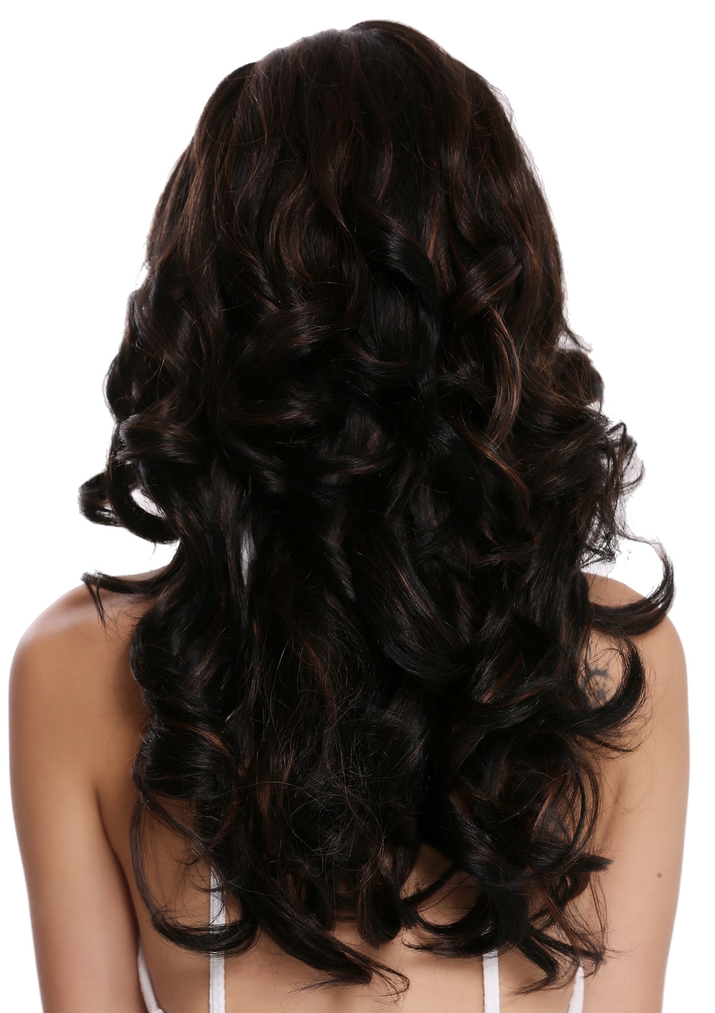 Quality Wigs, Ladies, velvet black-copper brown mix, curled, long