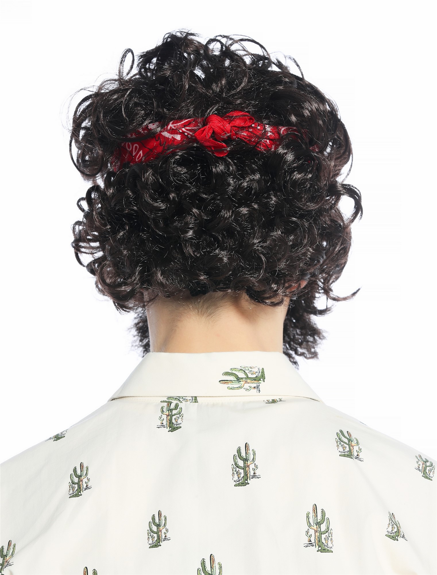 günstige Party Perücke, Perücke Stirnband Bart braun lockig Hippie 70er 80er Retro CW-036-P2, Ansicht 6, WIG ME UP: Ihr Perücken Online Shop lockige Party Perücke Dunkelbraun kurze Haare für Herren