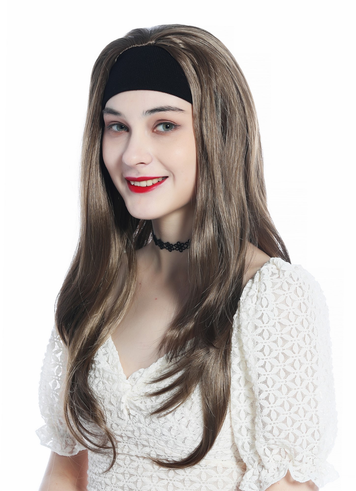 Lady wig half wig black headband cool retro long straight medium brown H9306, front view, WIG ME UP: Your Perücken Online Shop Quality Wigs, Ladies, medium brown, straight, long