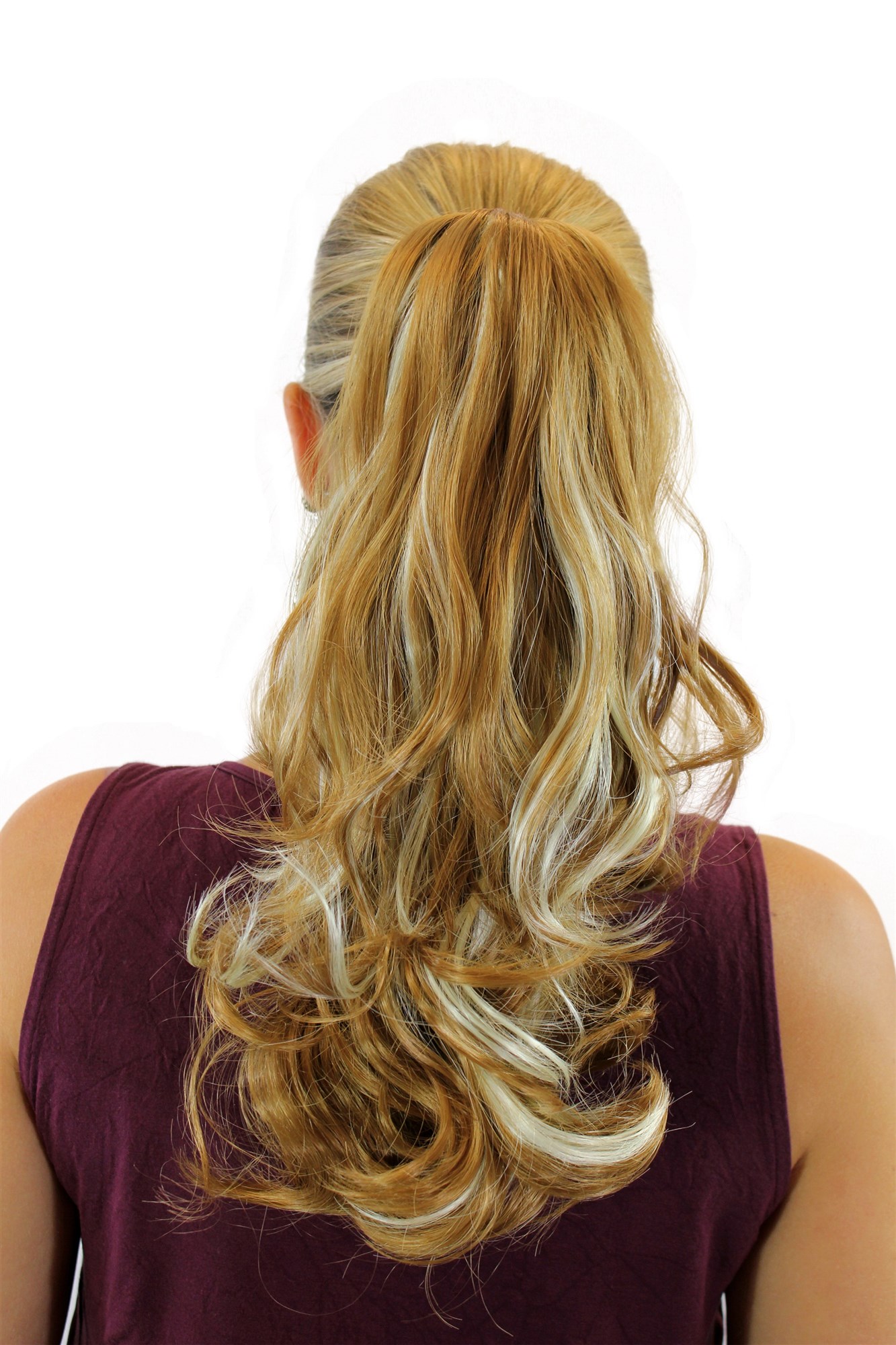 JL-0058-26H613 Ponytail Hairpiece extension medium length wavy blond streaked with platinum highlights claw clamp 16", view 2, WIG ME UP: Your Perücken Online Shop Ponytails, light blonde-light blonde mix, wavy, shoulder-length