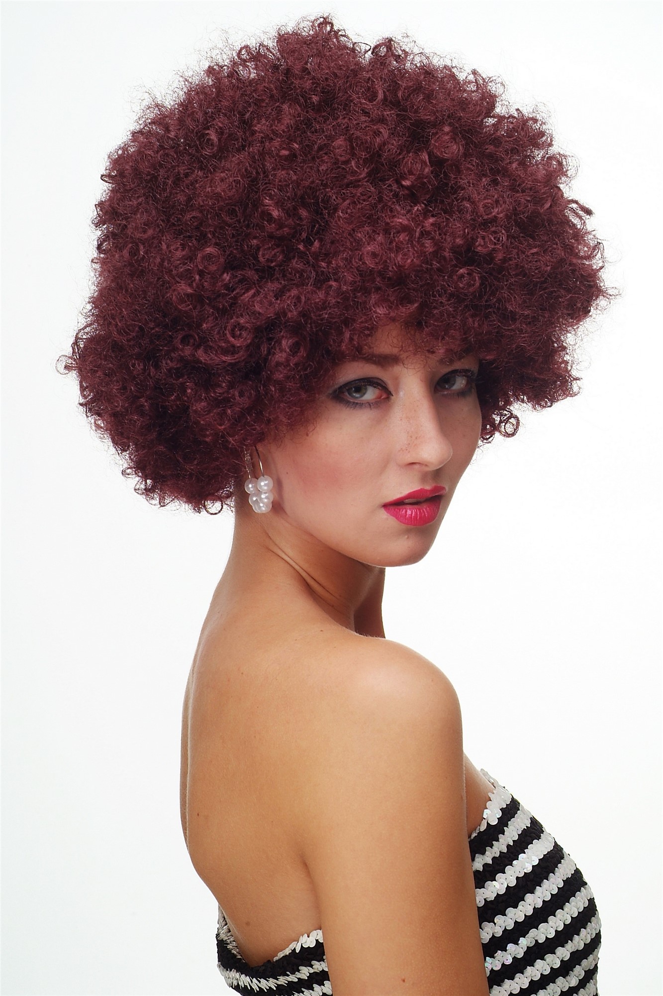 Party/Fancy Dress/Halloween WIG gigantic super volume aubergine RED disco AFRO funky huge HAIR!, view 3, WIG ME UP: Your Perücken Online Shop Party Wig, Unisex, eggplant red, curled, short