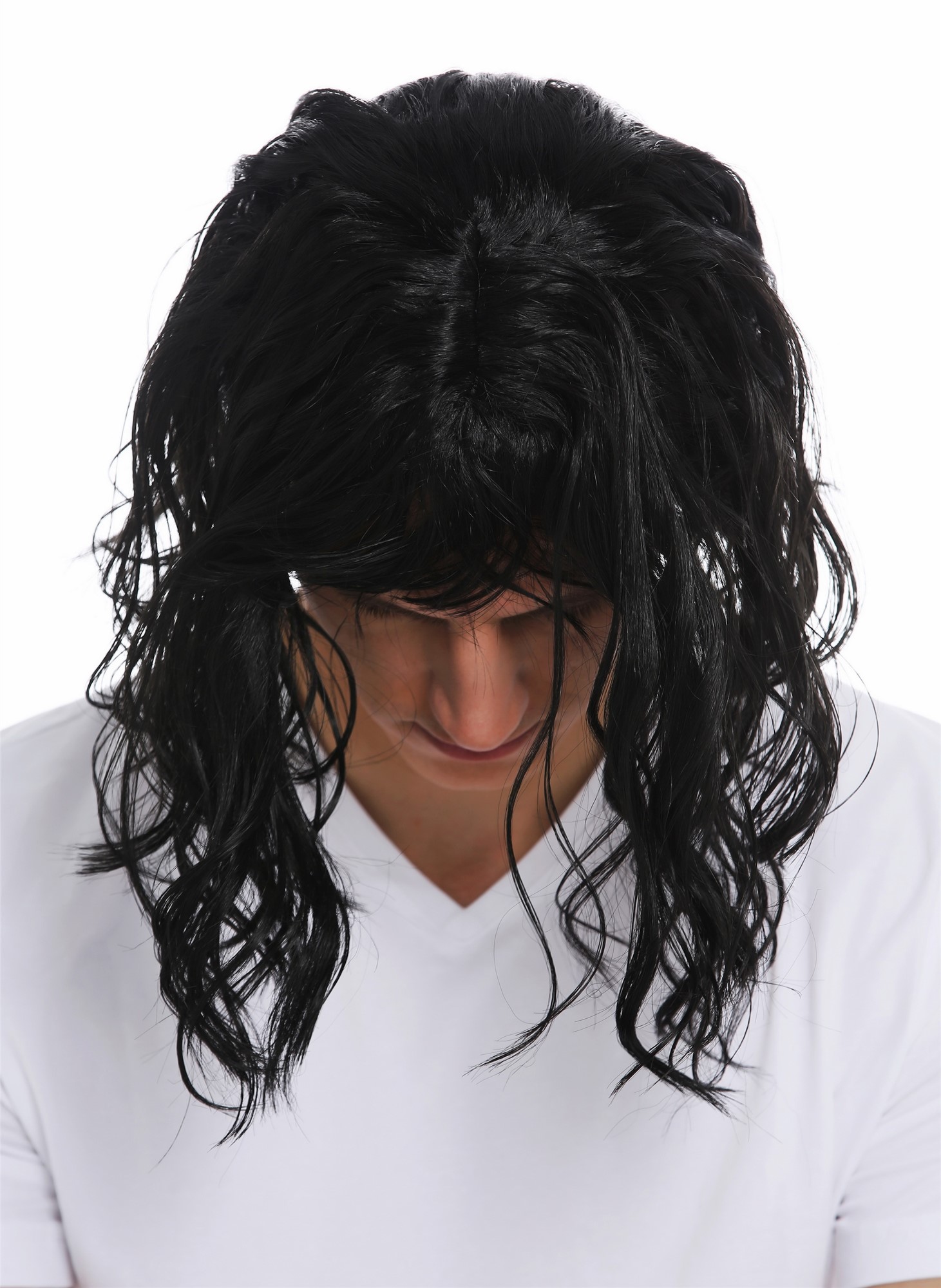 Party Wig, Unisex, pitch black, wavy, short