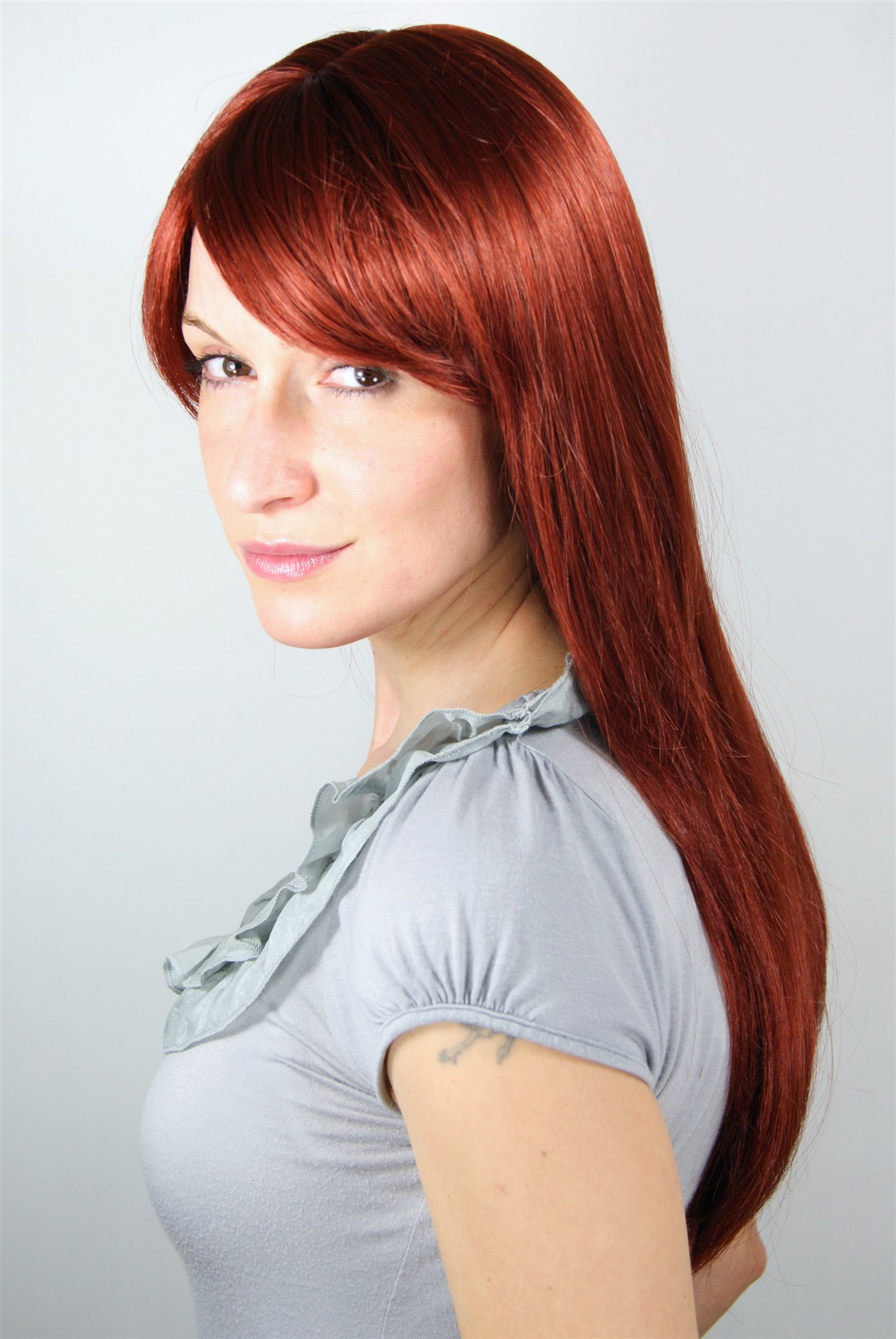 Lady women wig fringe parted straight long dark copper red 3115, view 3, WIG ME UP: Your Perücken Online Shop Quality Wigs, Ladies, Red, straight, long
