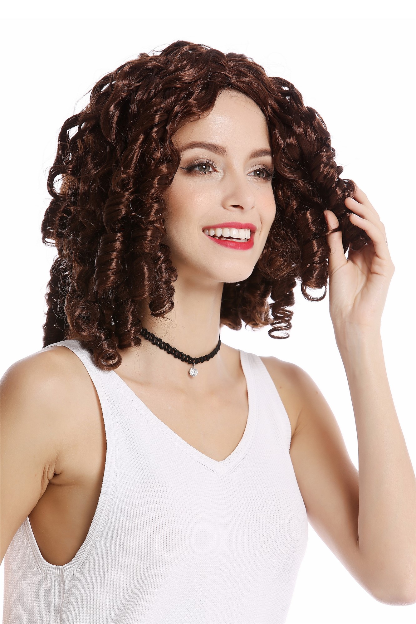 günstige Party Perücke, Perücke Korkenzieher-Locken Braun Rokoko 91308-P33, Ansicht 2, WIG ME UP: Ihr Perücken Online Shop lockige Party Perücke Braun schulterlange Haare für Damen