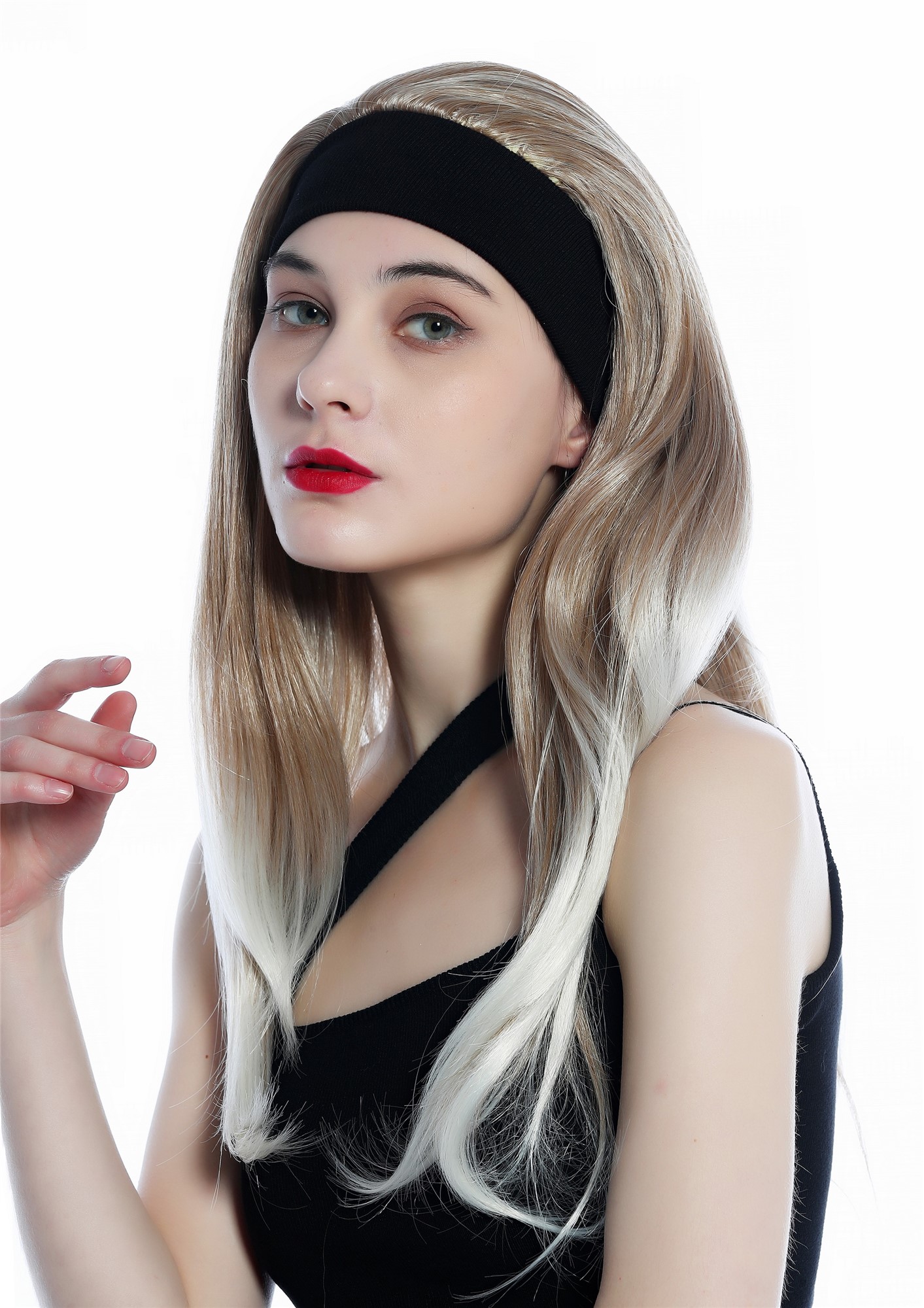 Lady wig half wig black headband retro long straight blond mix bright tips H9306, front view, WIG ME UP: Your Perücken Online Shop Quality Wigs, Ladies, blond mix, straight, long