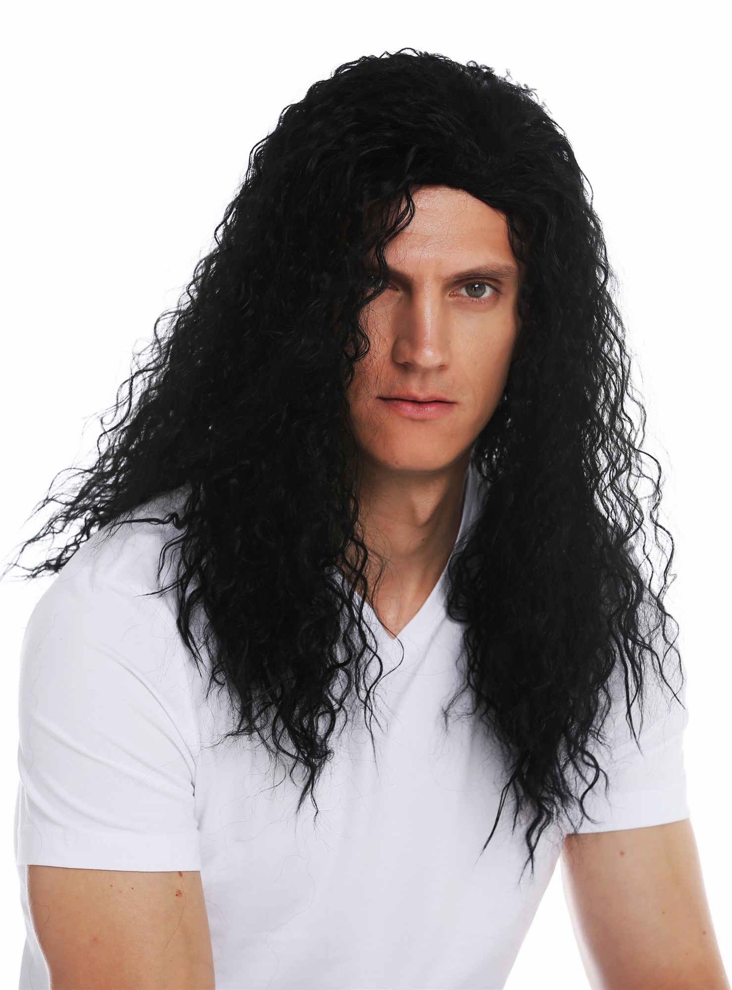 Wig man men long curly black parting hard rock Heavy Metal latin lover VK-33, view 6, WIG ME UP: Your Perücken Online Shop Party Wig, Unisex, Black, curled, long