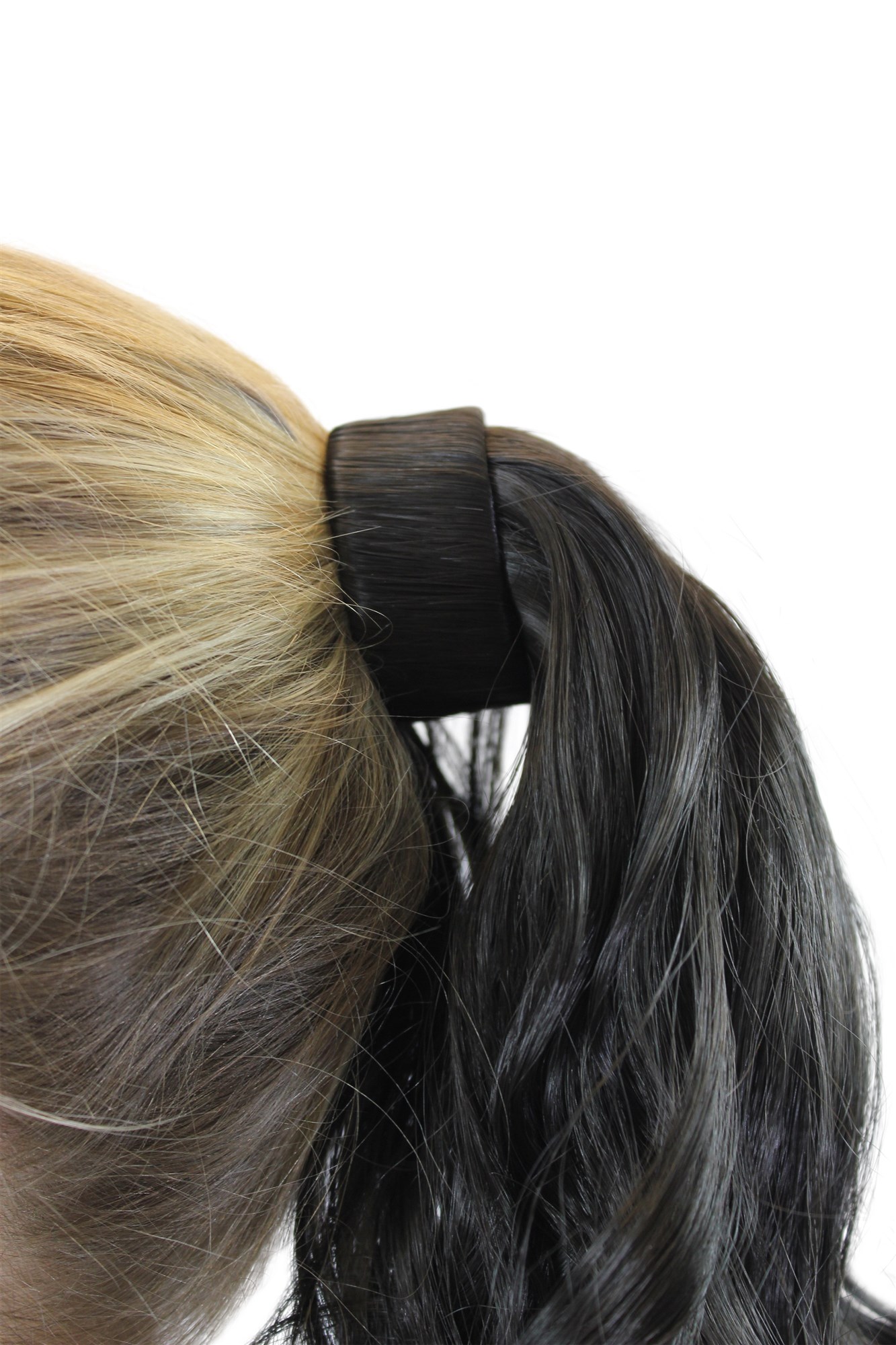 ROSY-3 Hairpiece PONYTAIL with comb and snapwrap long wavy slightly curled dark brown 18", view 3, WIG ME UP: Your Perücken Online Shop Ponytails, dark brown, wavy, shoulder-length