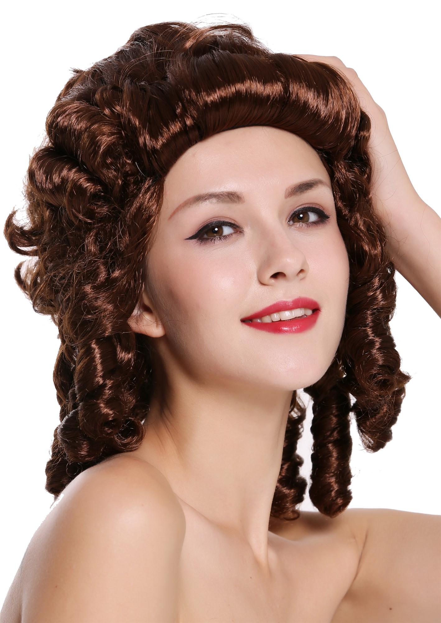 günstige Party Perücke, Perücke Barock Südstaaten Braun Locken 91022-ZA33, Ansicht 2, WIG ME UP: Ihr Perücken Online Shop lockige Party Perücke Braun schulterlange Haare für Damen