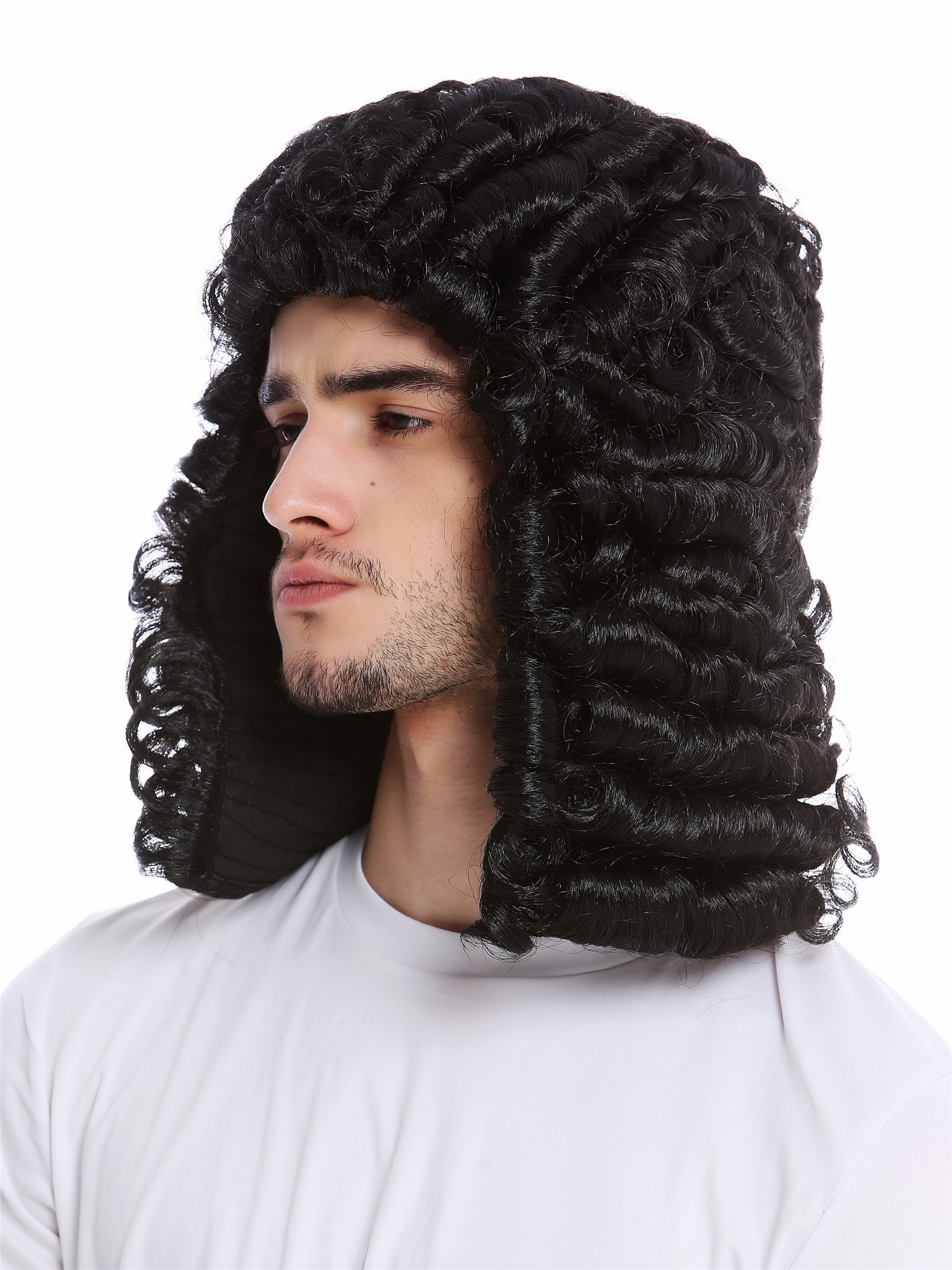 günstige Party Perücke, Perücke Richter Lord Edelmann Barock Schwarz Locken PW0171-P103, Ansicht 3, WIG ME UP: Ihr Perücken Online Shop lockige Party Perücke Schwarz schulterlange Haare für Herren