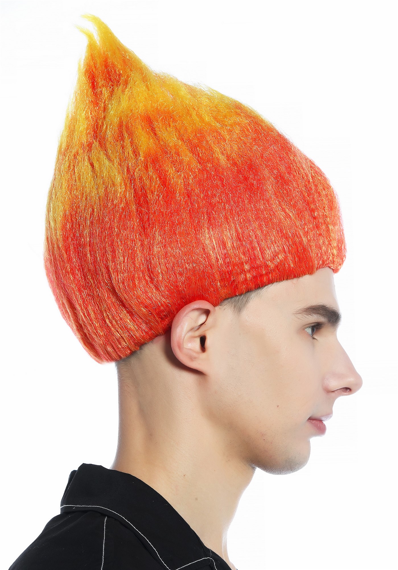 Wig teased pointy red yellow tips flower troll puck fire demon devil CW-057 , view 3, WIG ME UP: Your Perücken Online Shop Party Wig, Unisex, neon red with yellow tips, wavy, short