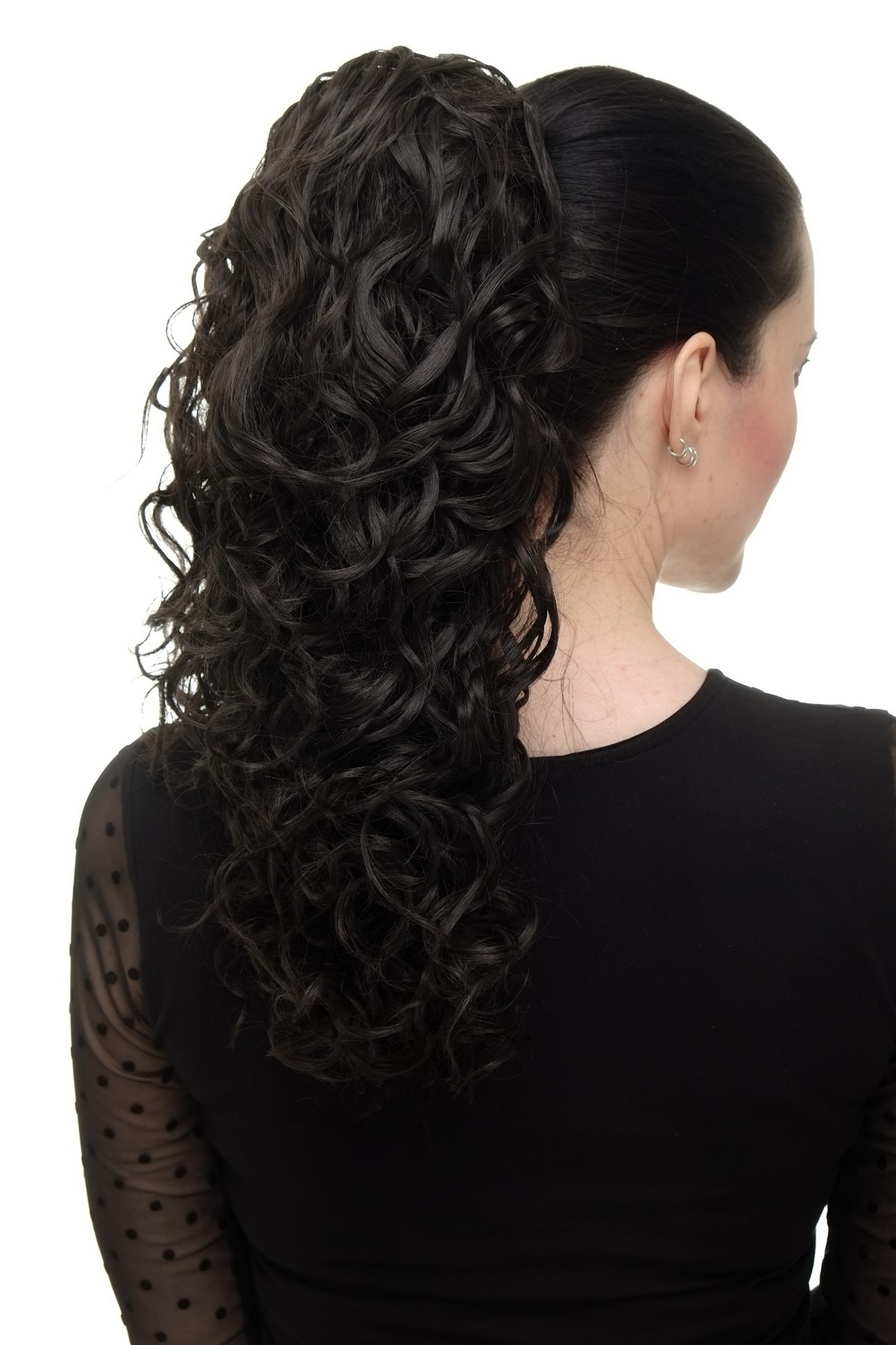 Hairpiece Ponytail with 2 combs/clips & elastic draw string long full curls voluminous dark brown, view 4, WIG ME UP: Your Perücken Online Shop Ponytails, dark brown, curled, shoulder-length
